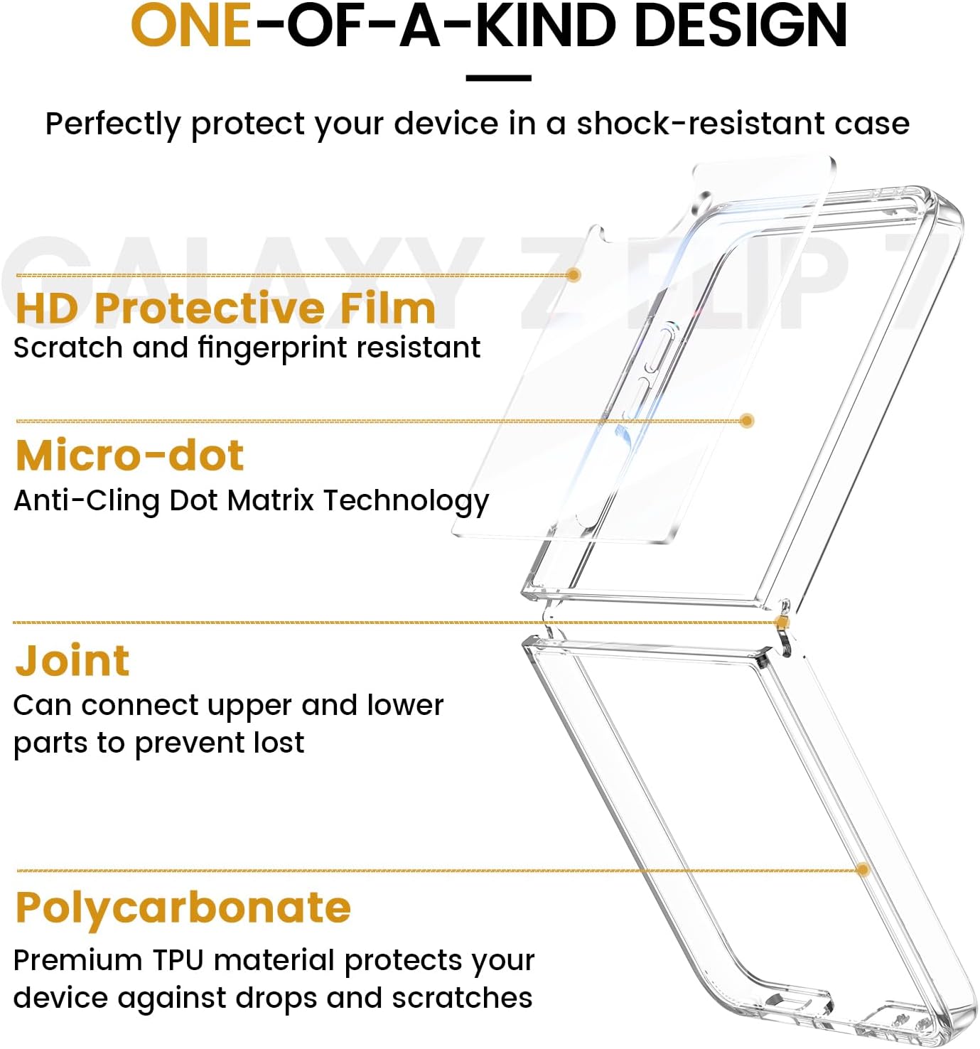 Thumbnail 4 de Doeshine Clear Case with Outer Screen Protector for Samsung Galaxy Z Flip 7 (2025) – Ultra-Thin TPU Edges, Hard PC Back
