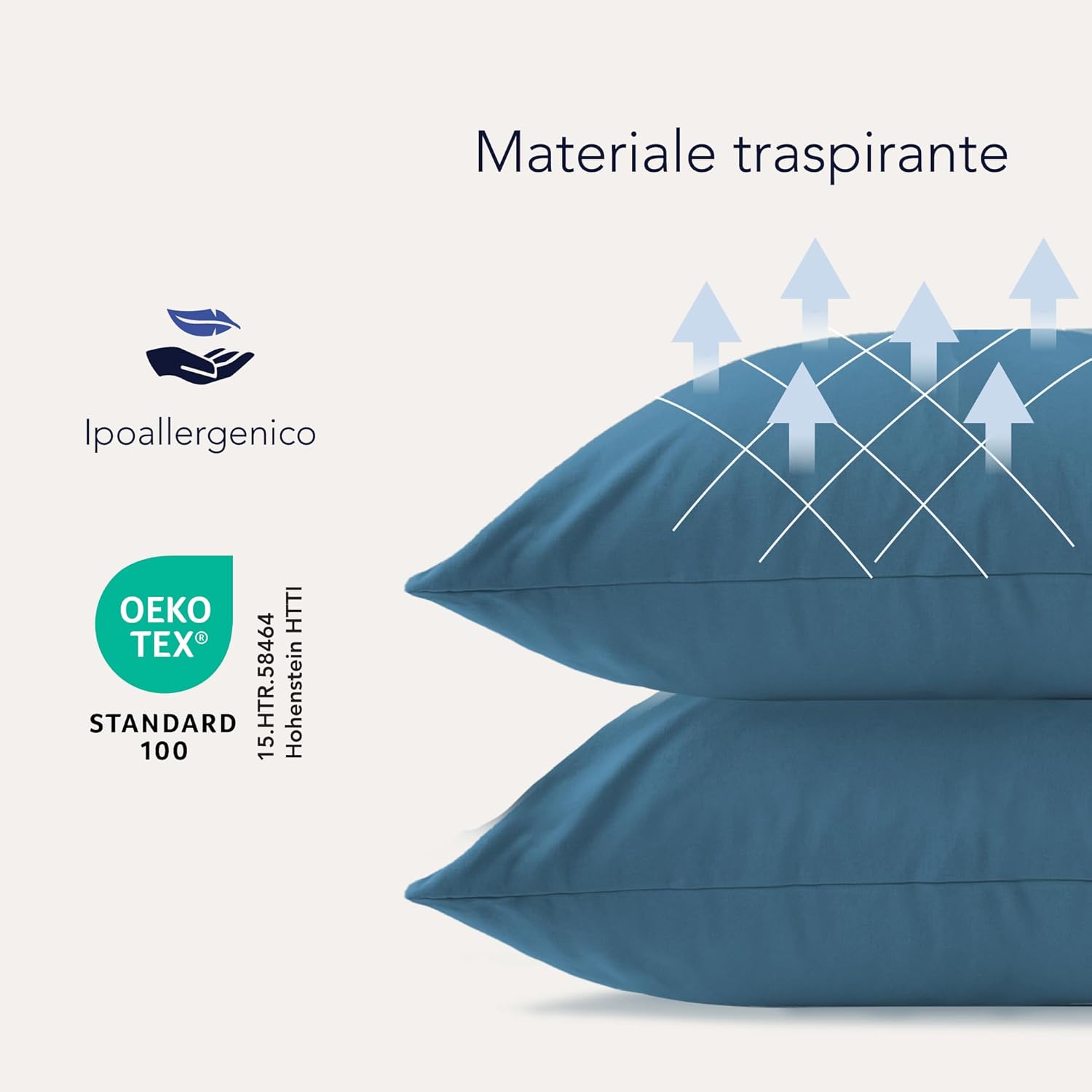 Thumbnail 2 de Dreamzie Federe Cuscini Divano 50x50 (Set da 2) in jersey di cotone 100% - Blu