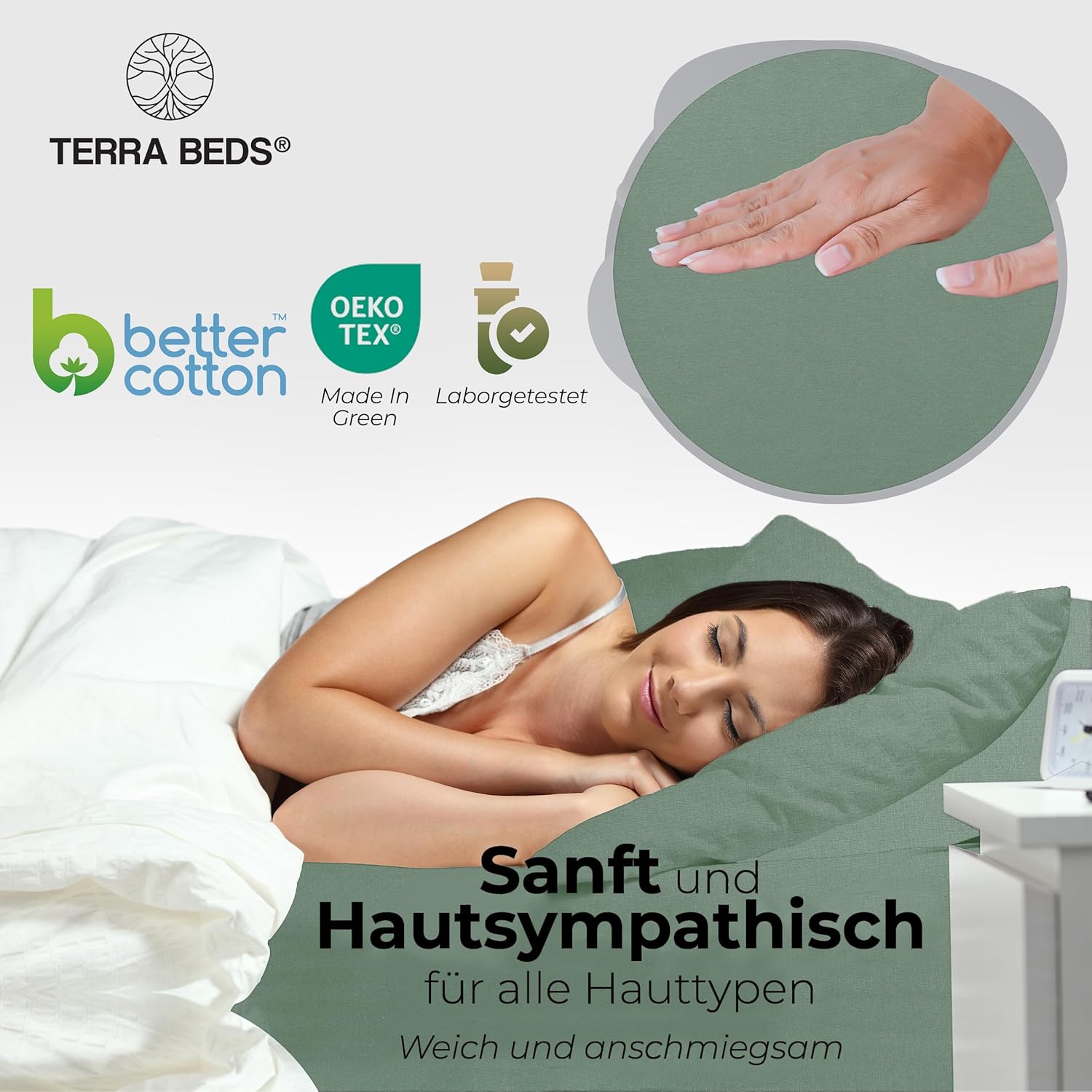 Thumbnail 3 de Terra Beds Premium Spannbettlaken 140×200 cm – 100% Baumwolljersey, 160 g/m², 10 Farben