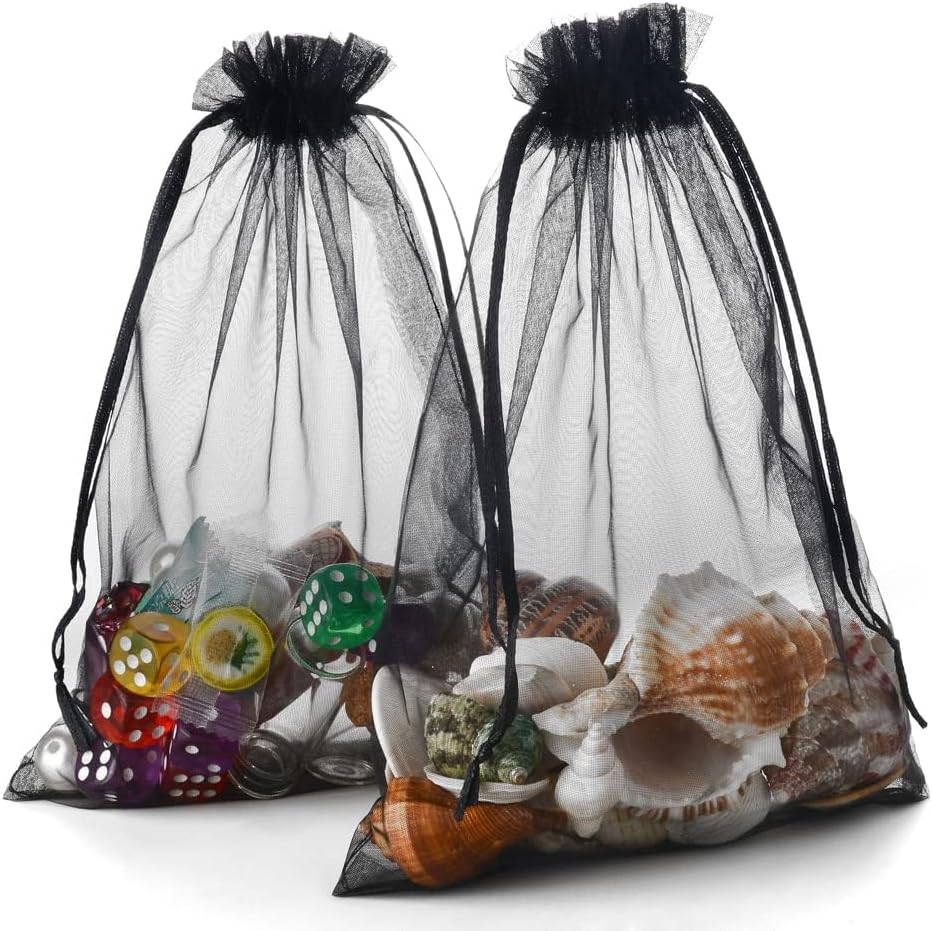 Detalle de YFZYT 100 PCS Organza Gift Bags 20 x 30 cm – Drawstring Jewellery & Gift Pouches (Black)