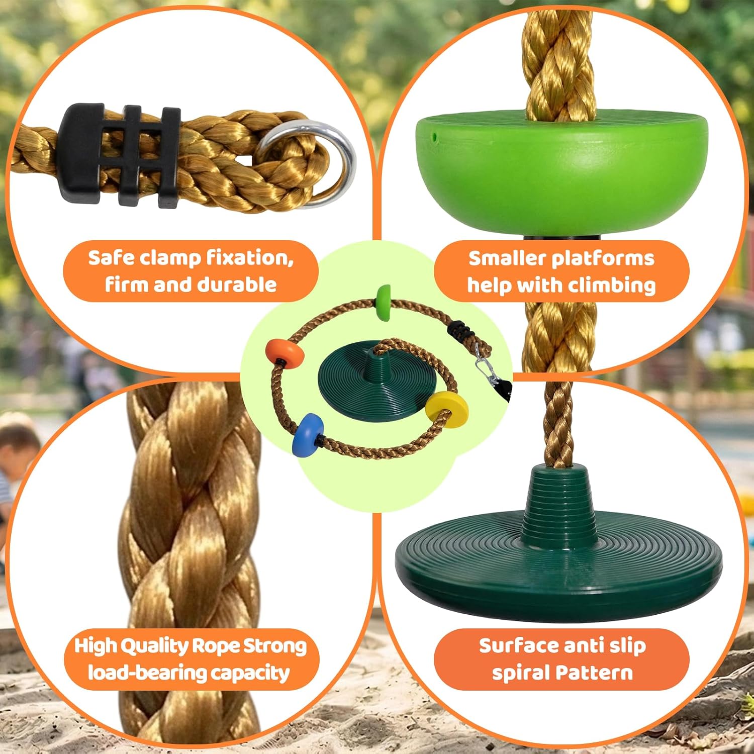 Detalle de Vdealen Balançoire à Corde pour enfants — Balançoire d'extérieur avec siège Frisbee, longueur ajustable