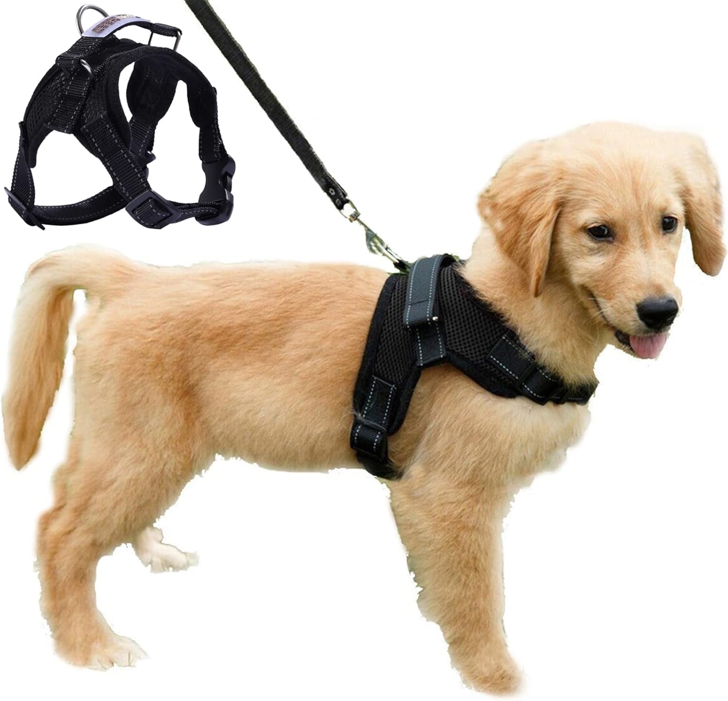 Detalle de Dog Harness Comfort Soft Breathable Adjustable Mesh Pet Chest Strap – Large (Black)