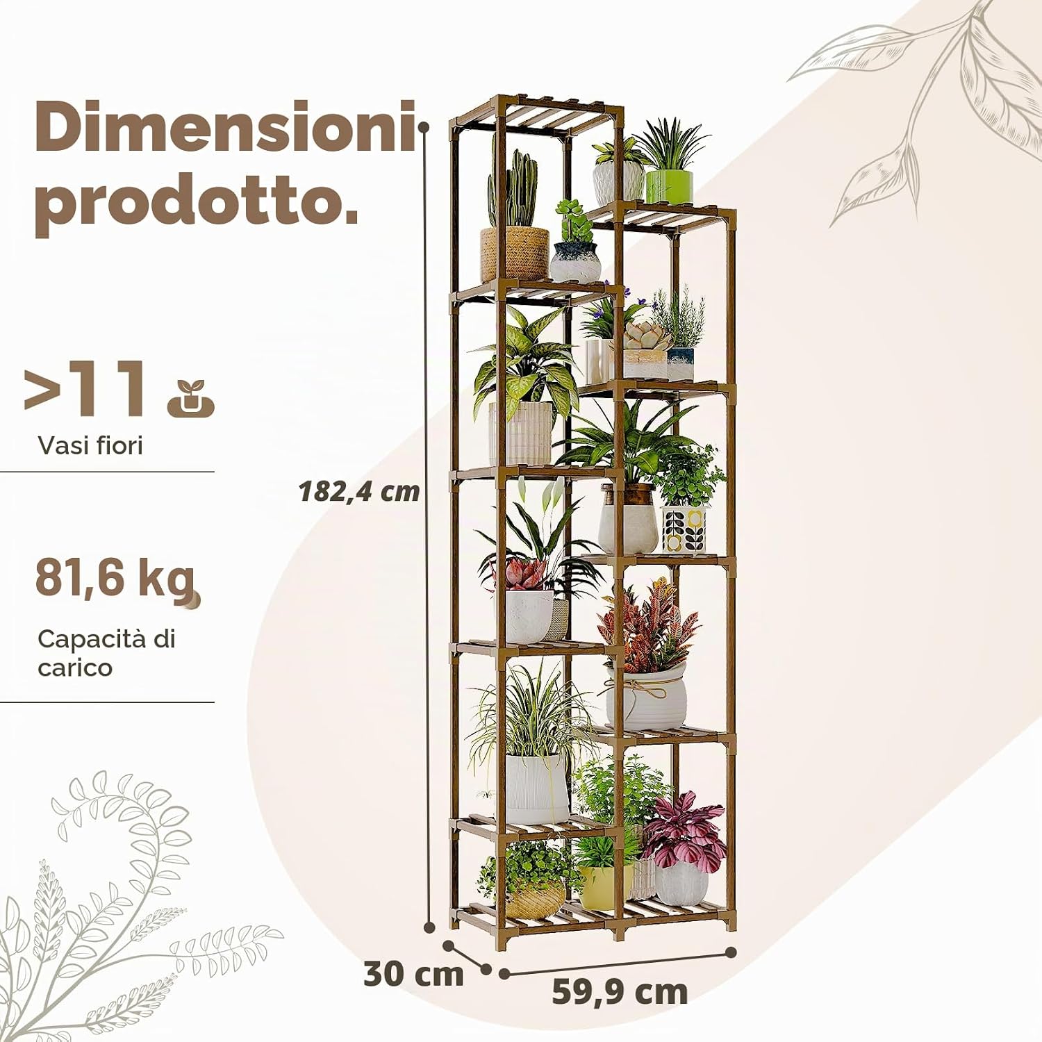 Detalle de Bamworld Porta Piante da Esterno Scaffale Alto 182,4 cm – Vaso e Arredo Giardino in Legno Carbonizzato