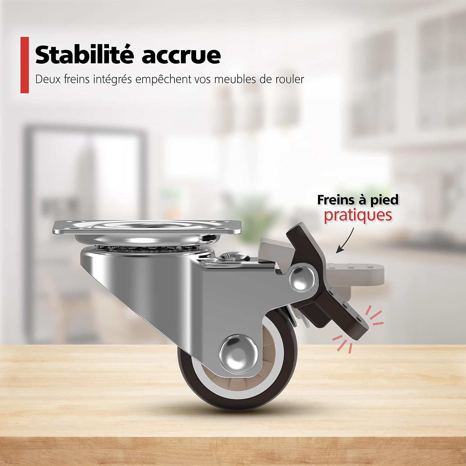 Detalle de RAVN HAMAN : set de 4 roulettes pour meubles 25 mm avec frein, charge jusqu’à 15 kg par roue