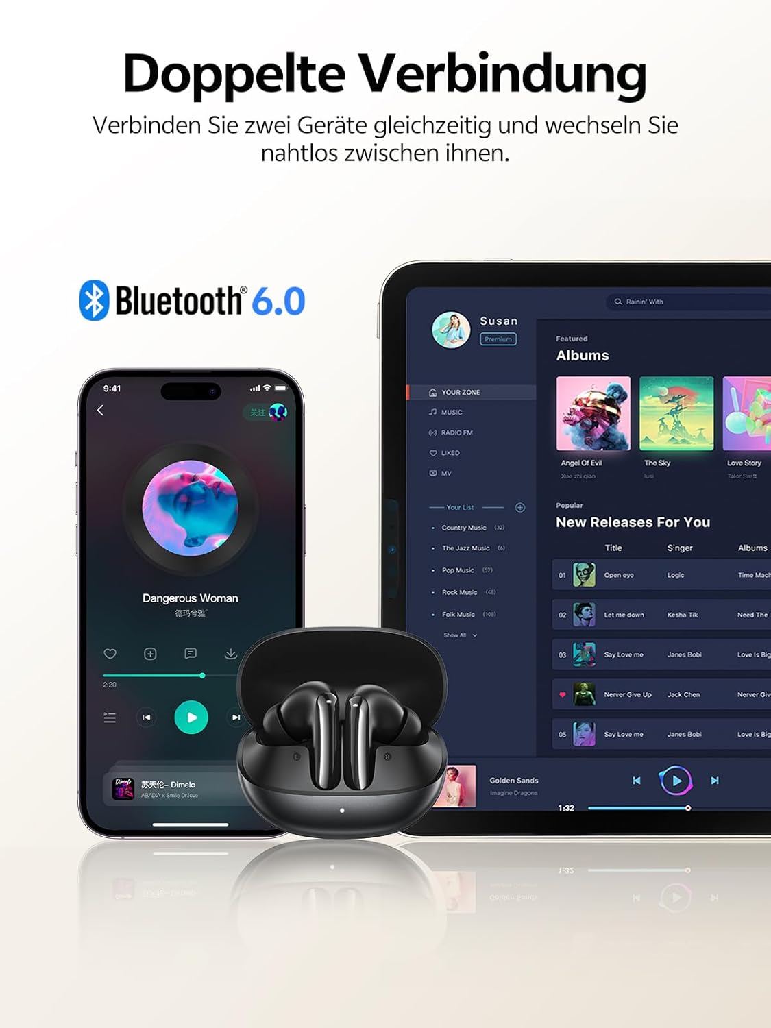 Thumbnail 6 de QCY Melobuds N20 In-Ear Bluetooth-Kopfhörer mit Noise Cancelling (bis -50 dB), 6-Mic KI & 40 Std. Laufzeit