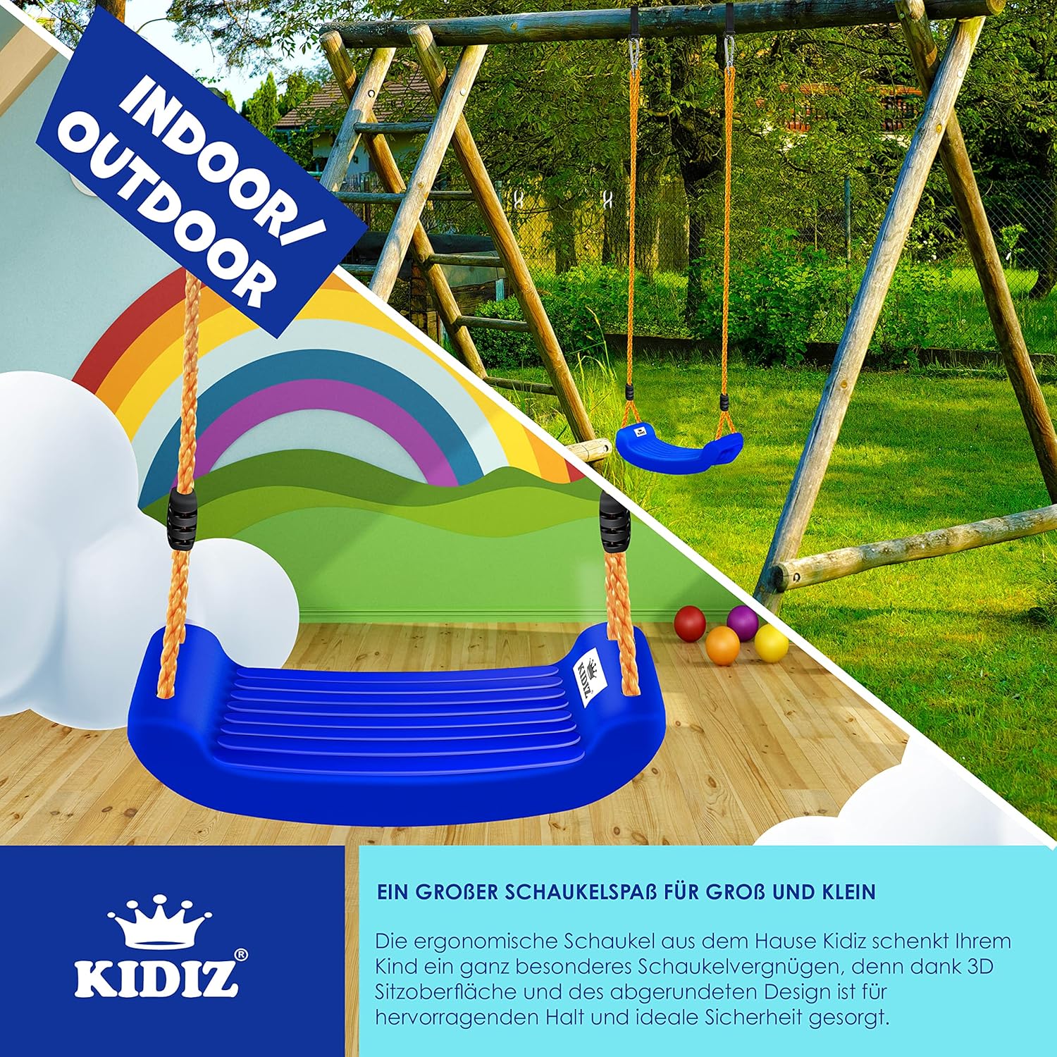 Thumbnail 4 de KIDIZ Schaukel Garten Kinderschaukel Set (Outdoor & Indoor) – höhenverstellbar, rutschfest, Schaukelbrett für Kinder