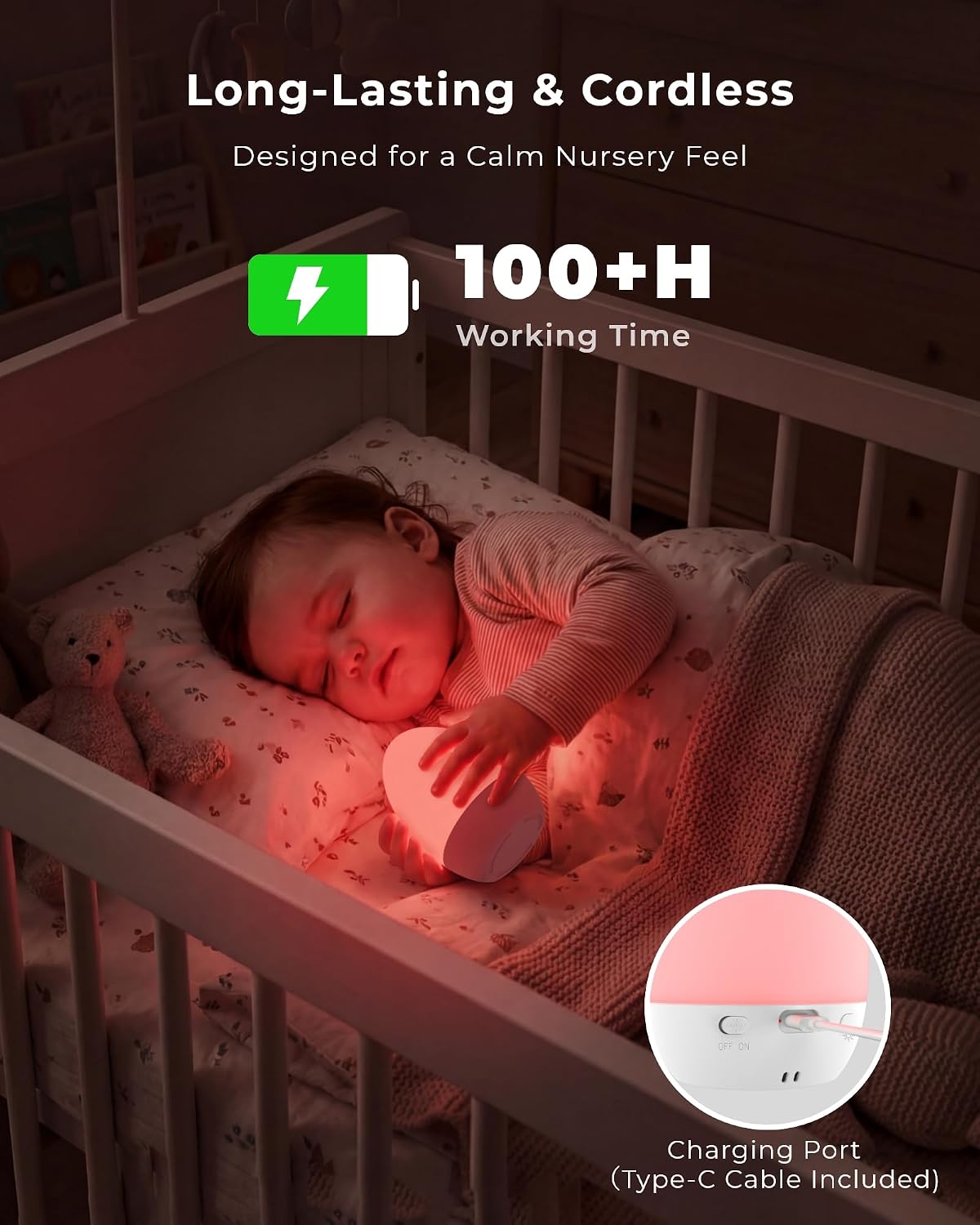 Detalle de FULNIX NL01 Egg Night Light for Nursery, Touch Control and 17 Colour Modes