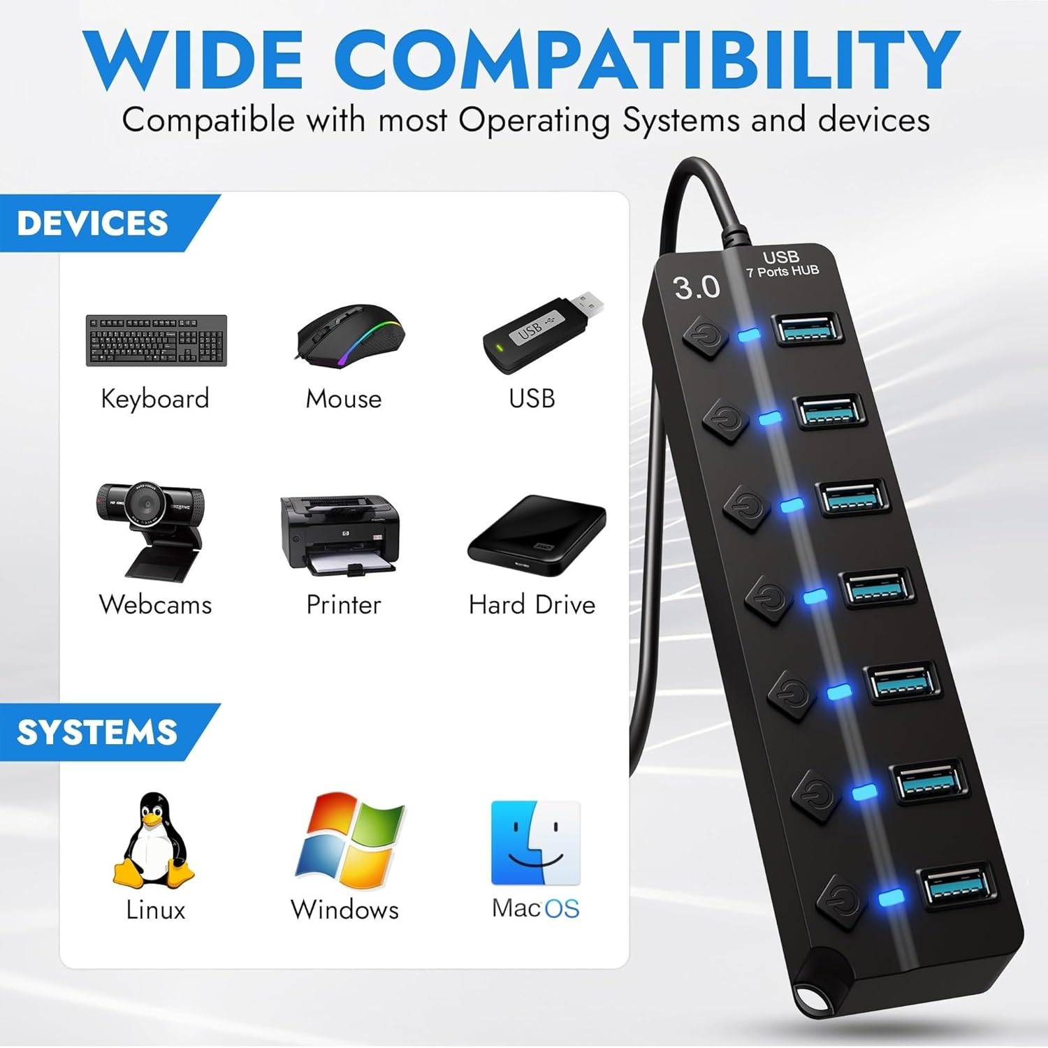 Thumbnail 4 de GLOBAL TECH 7-Port USB Hub 3.0 with individual switches 🔌