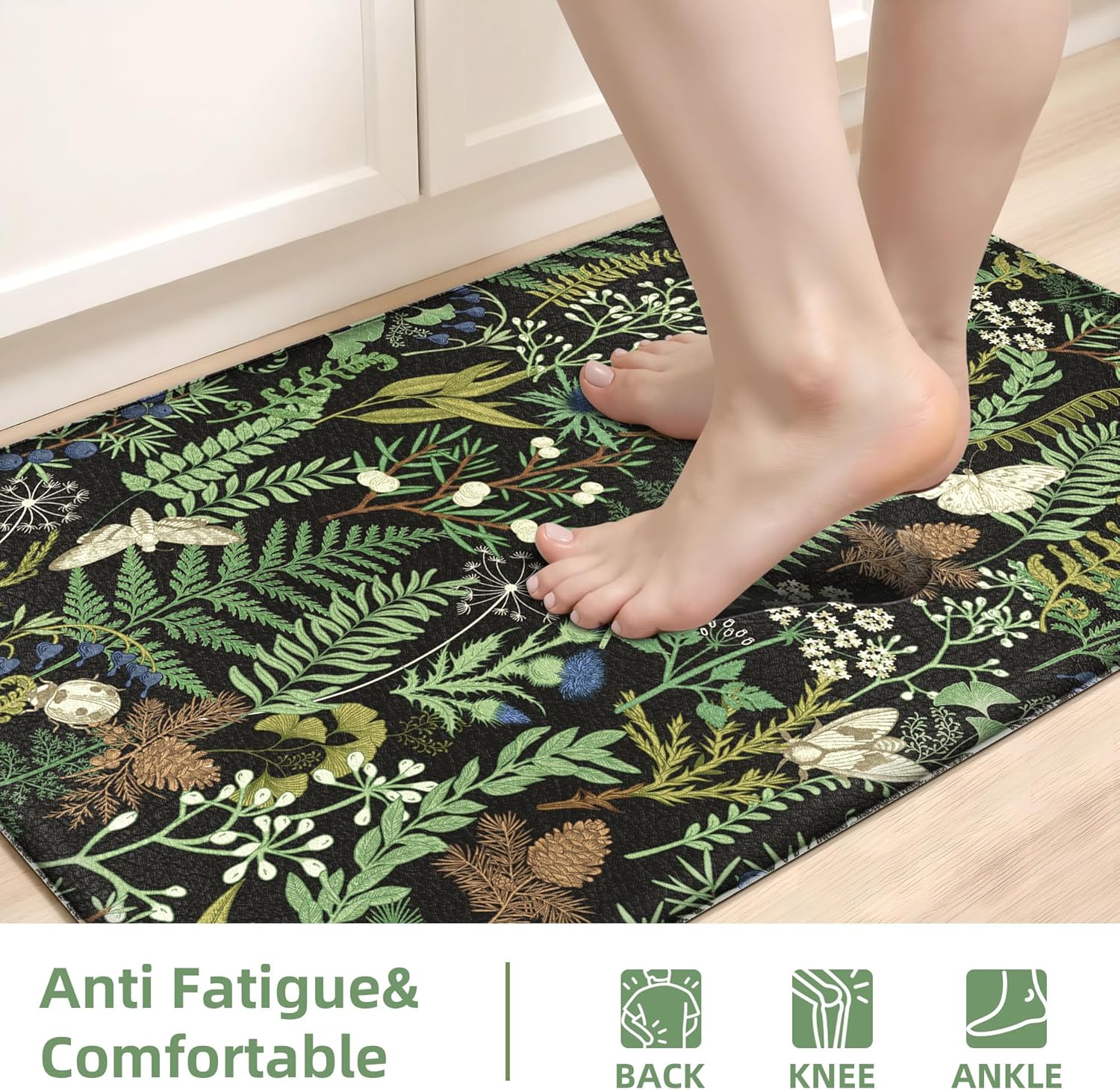 Detalle de Black Green Botanical Kitchen Rugs Set of 2