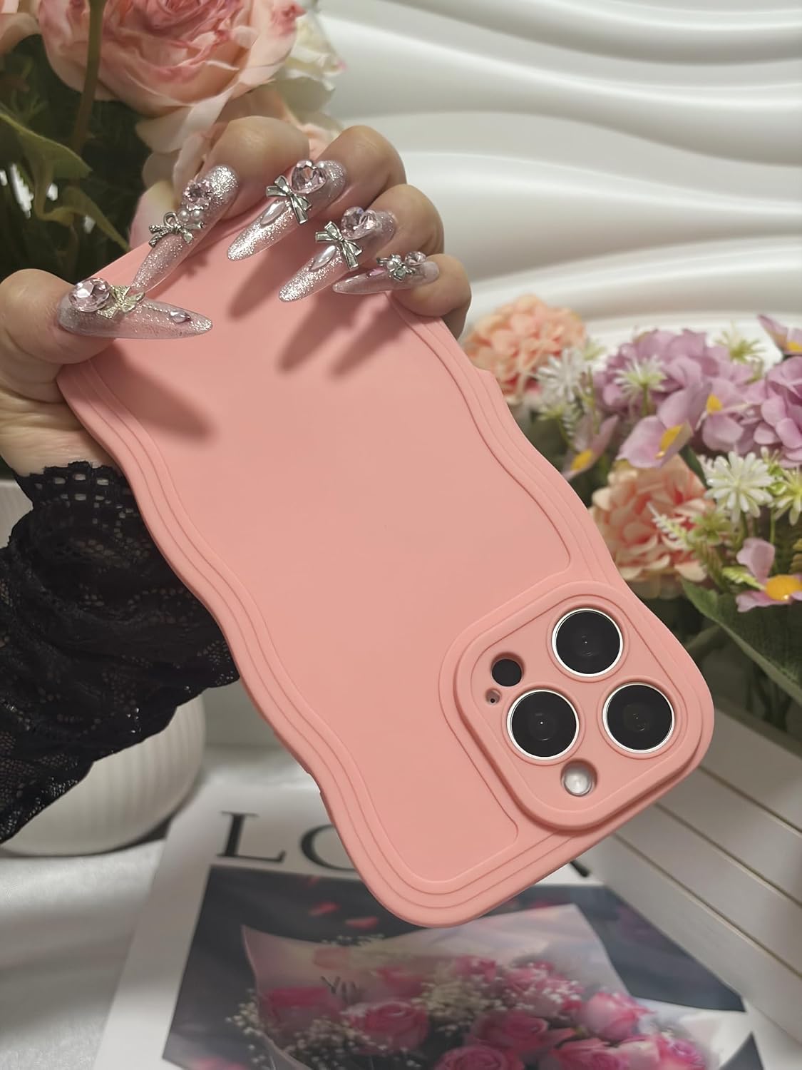 Thumbnail 1 de Nekiyo Tech iPhone 13 Pro Case, Pink Wavy TPU Cover with Camera Protection