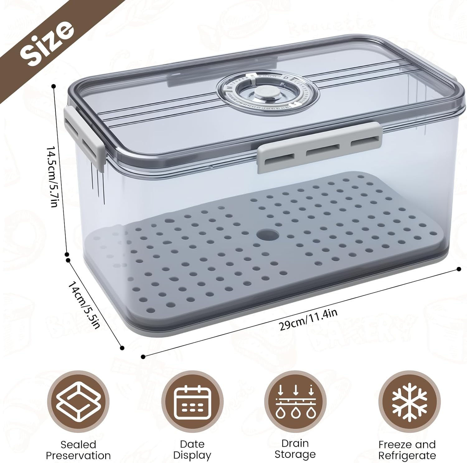Thumbnail 1 de Otopone Grey Bread Bin for Kitchen with Adjustable Air Valve and Time Recording Lid