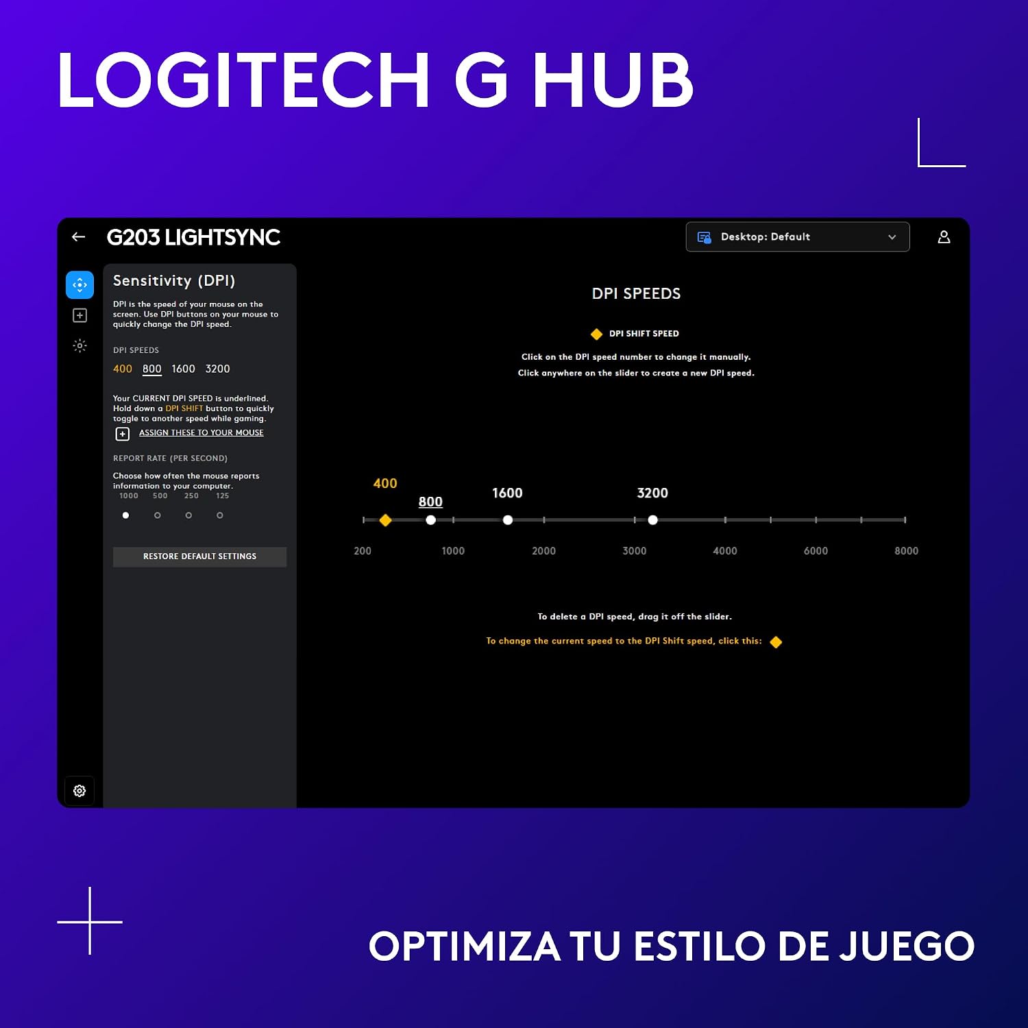 Detalle 1 de Logitech G203 LIGHTSYNC Ratón Gaming USB RGB, 8K DPI