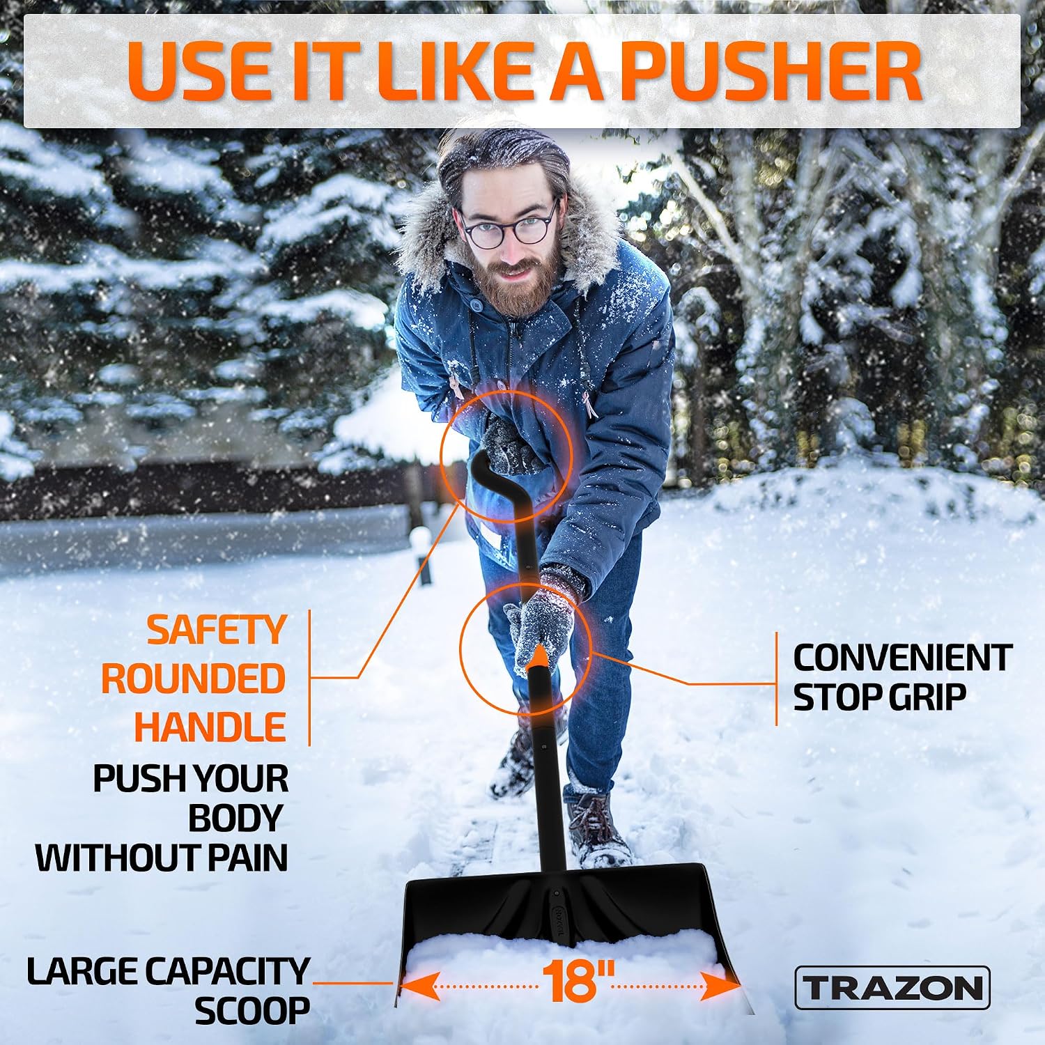 Detalle 2 de 18-Inch Ergonomic Snow Shovel with 60" Handle