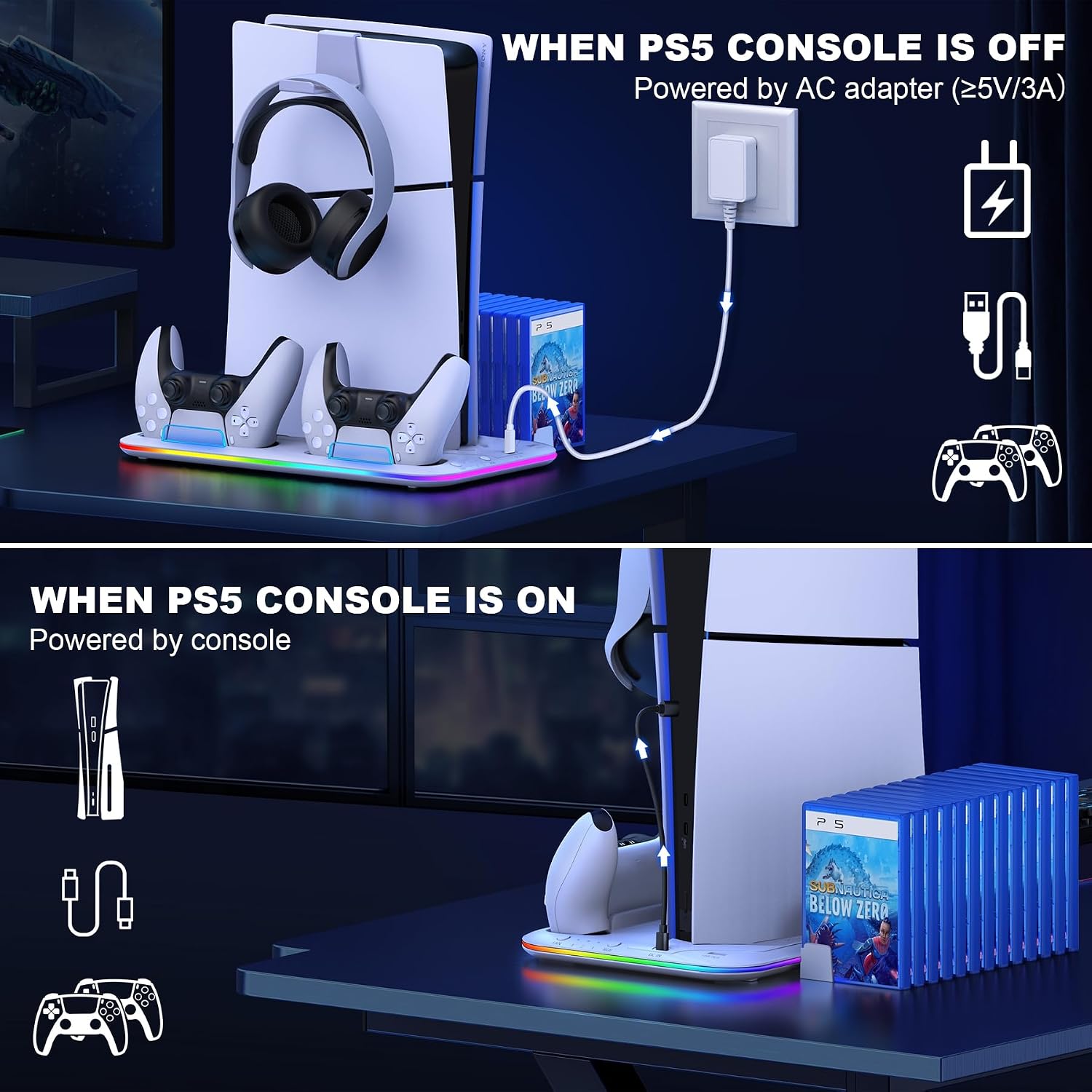 Detalle de HELLCOOL PS5 Slim Stand with Turbo Cooler Fan & RGB Light