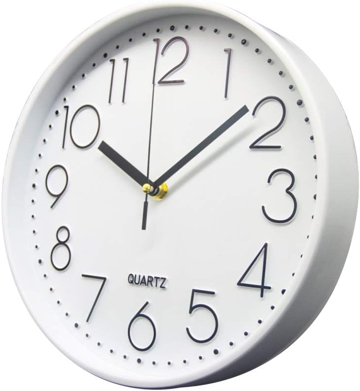 Detalle de Delgeo Modern Silent Wall Clock 25-30cm – Minimalist White/Silver Timepiece for Living Room or Kitchen