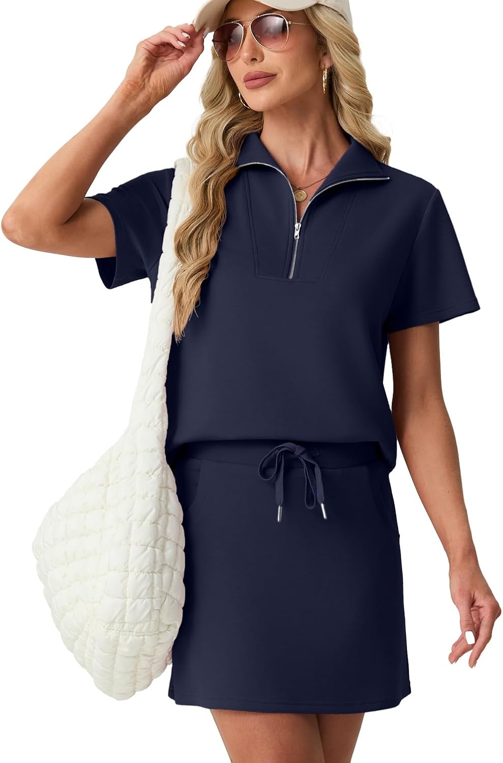 GRECERELLE Women’s Summer 2-Piece Skort Set (Half-Zip Top + Pocketed Tennis Skirt)