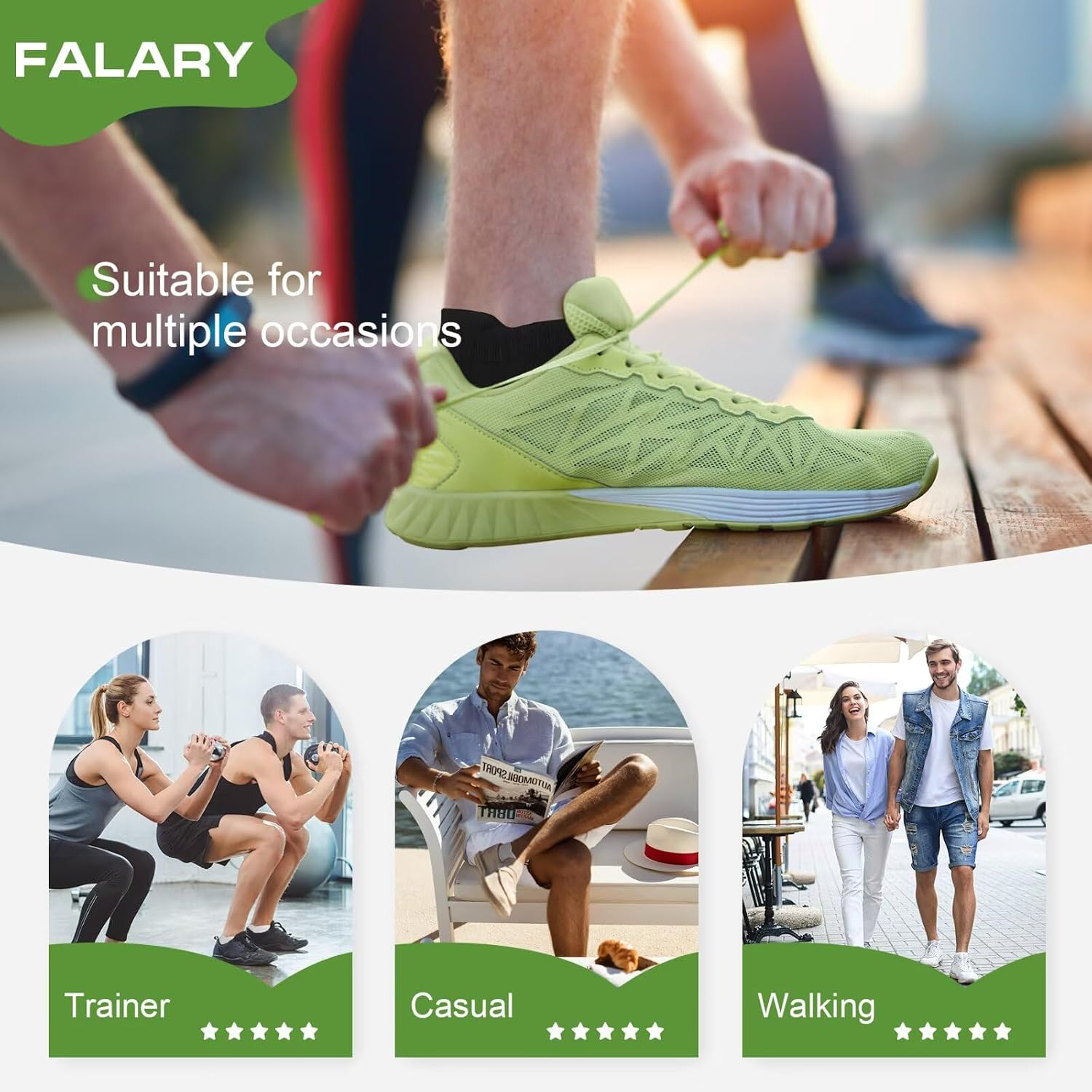 Thumbnail 1 de FALARY 6 Pairs Bamboo Trainer Socks (Low Cut Ankle) – Moisture-Wicking, Anti-Blister Comfort