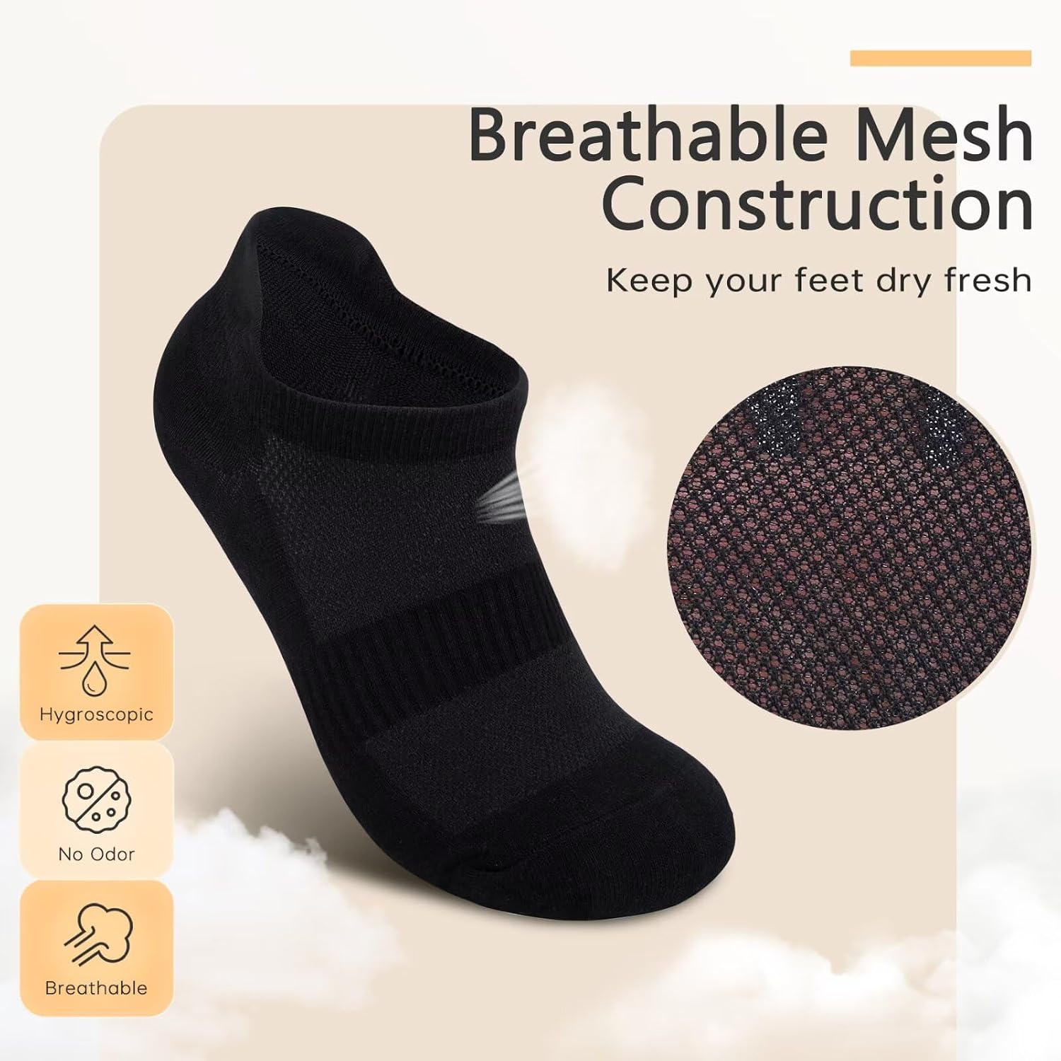 Detalle de EKSHER 10 Paar Sneaker Socken aus Baumwolle – atmungsaktive Kurzsocken für Sport & Alltag