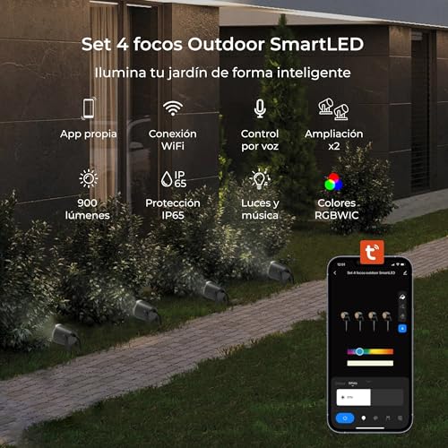 Detalle de Set 4 focos outdoor SmartLED KSIX: iluminación RGBWIC conectada y resistente al exterior
