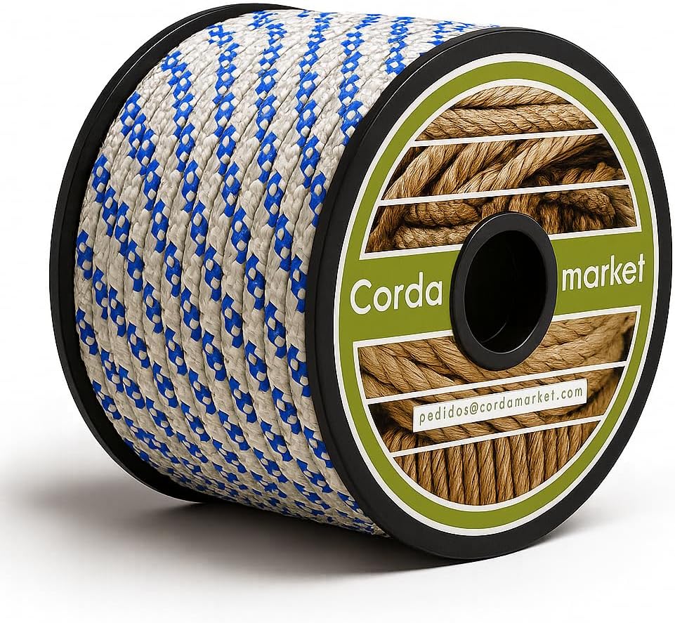 Detalle de CORDAMARKET 8 mm polyester touw, 50 m, UV- en waterbestendig