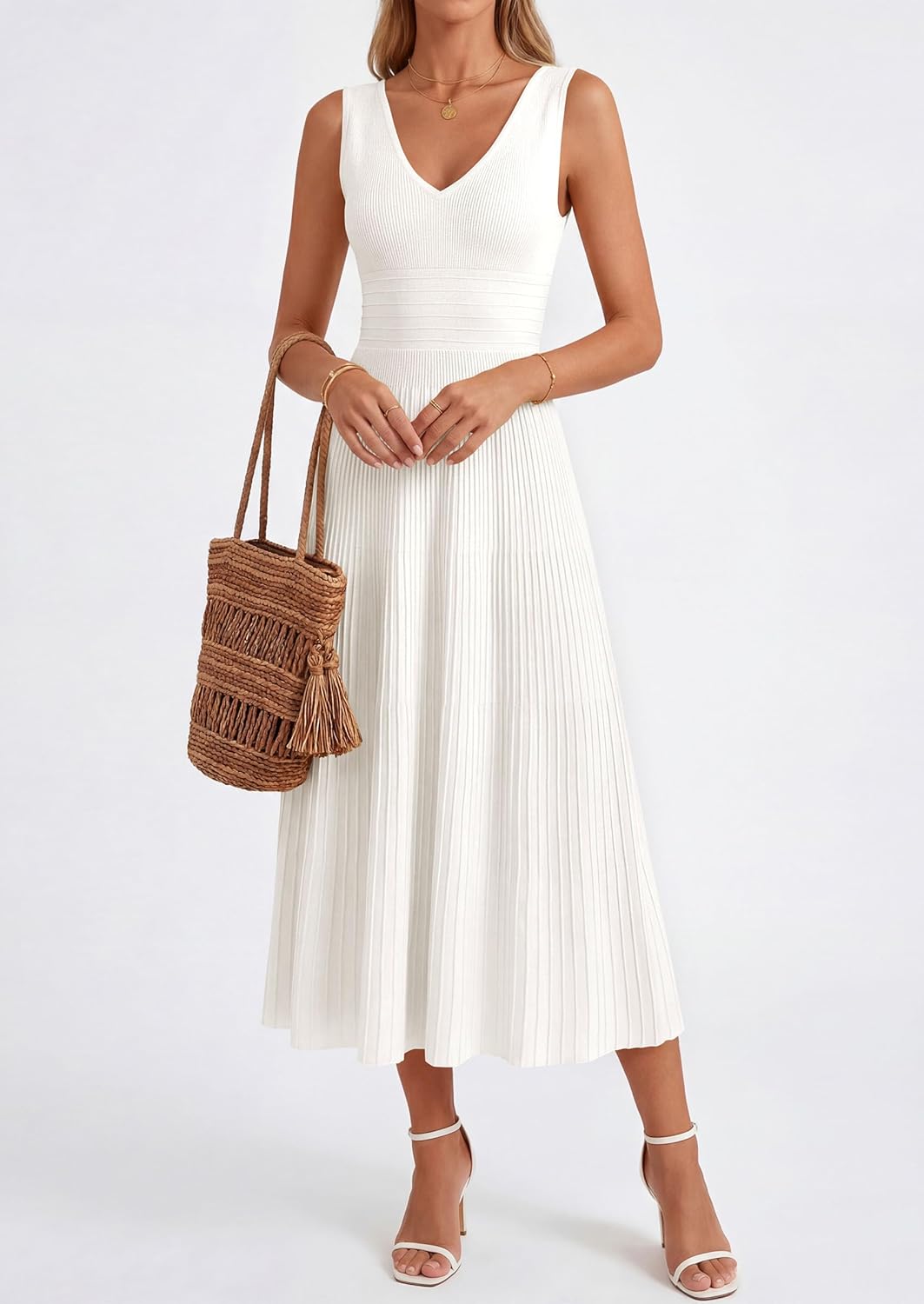 Thumbnail 5 de PRETTYGARDEN Summer Dresses for Women 2026: Pleated Midi Sleeveless V-Neck Dress