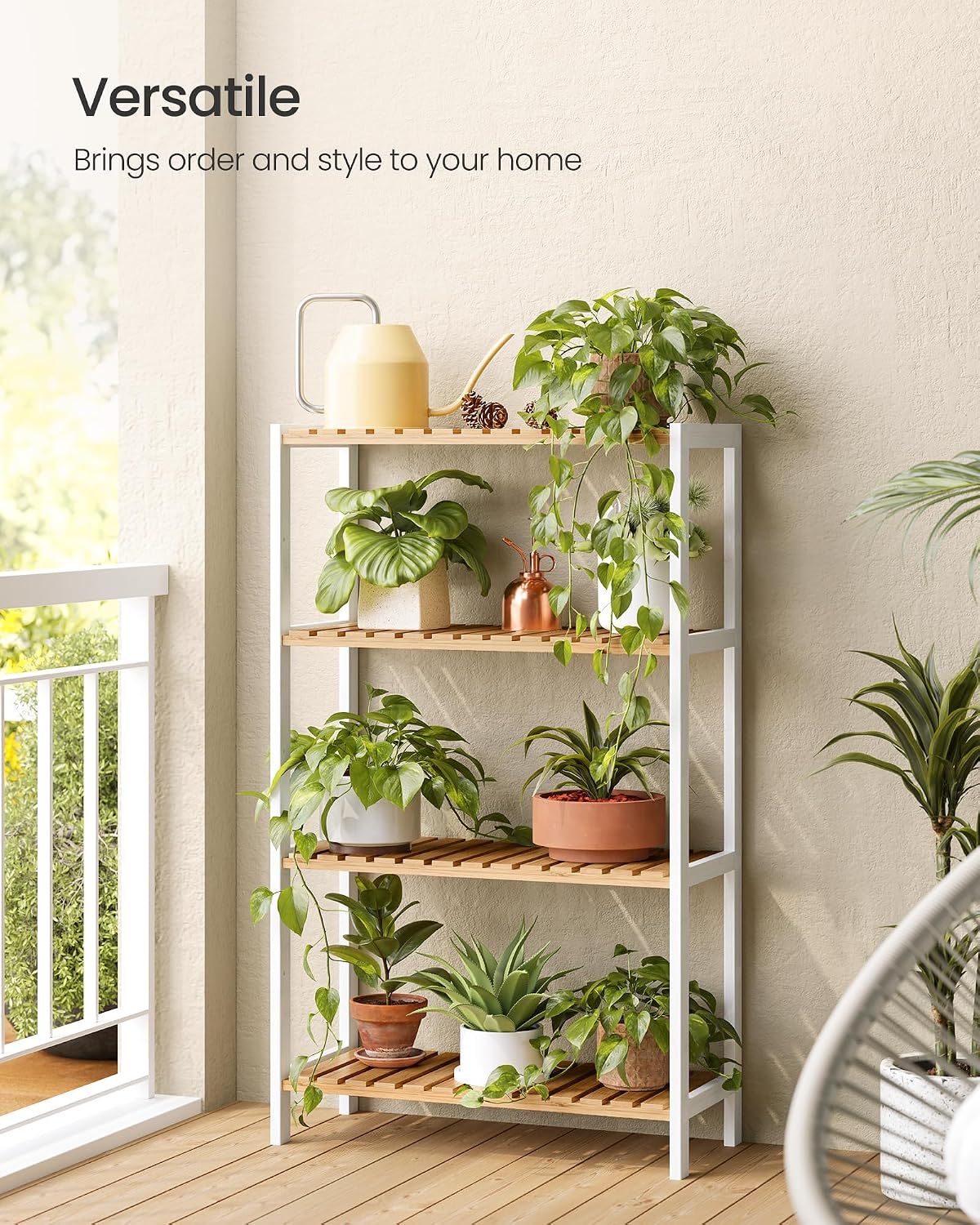 Detalle 2 de SONGMICS BCB034N01 4-Tier Bamboo Storage Shelf, 60 x 26 x 100 cm