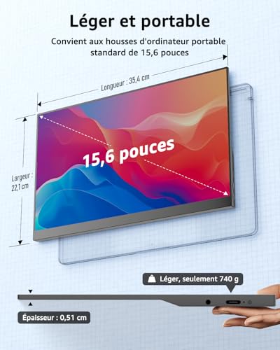 Thumbnail 1 de Yodoit Écran Portable 15,6" FHD IPS – Moniteur léger avec HDMI/USB-C et haut-parleurs intégrés