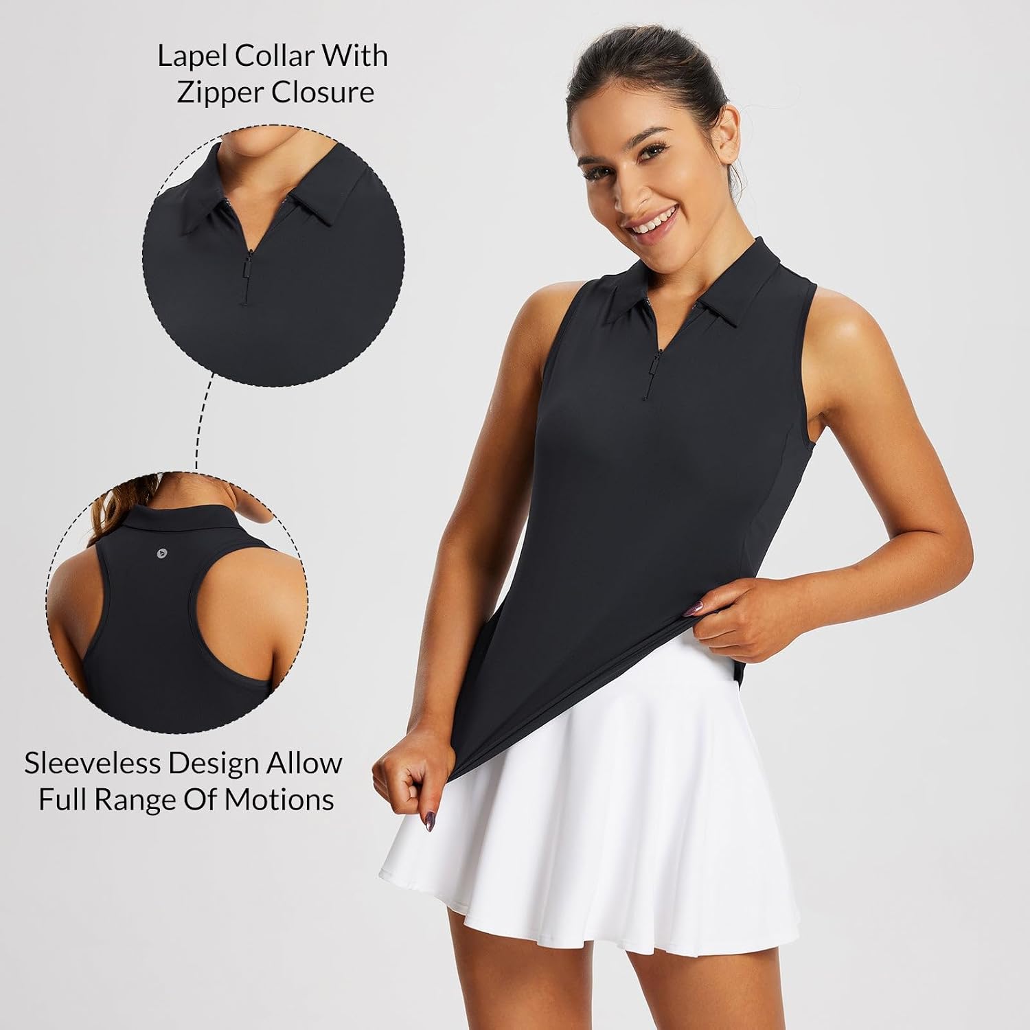 Detalle de Baleaf Women's Golf Tank Top: Sleeveless Racerback with Zip Collar, UPF50+ Quick-Dry Performance