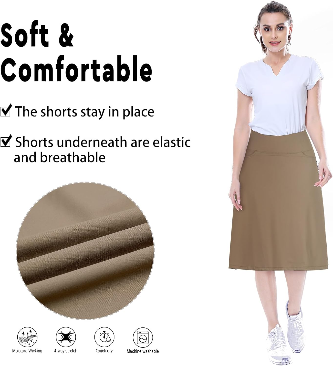 Thumbnail 3 de Women’s Midi Length Skorts Skirts with 3 Pockets (24" Knee Length) — 2-in-1 Modest Athletic Skort