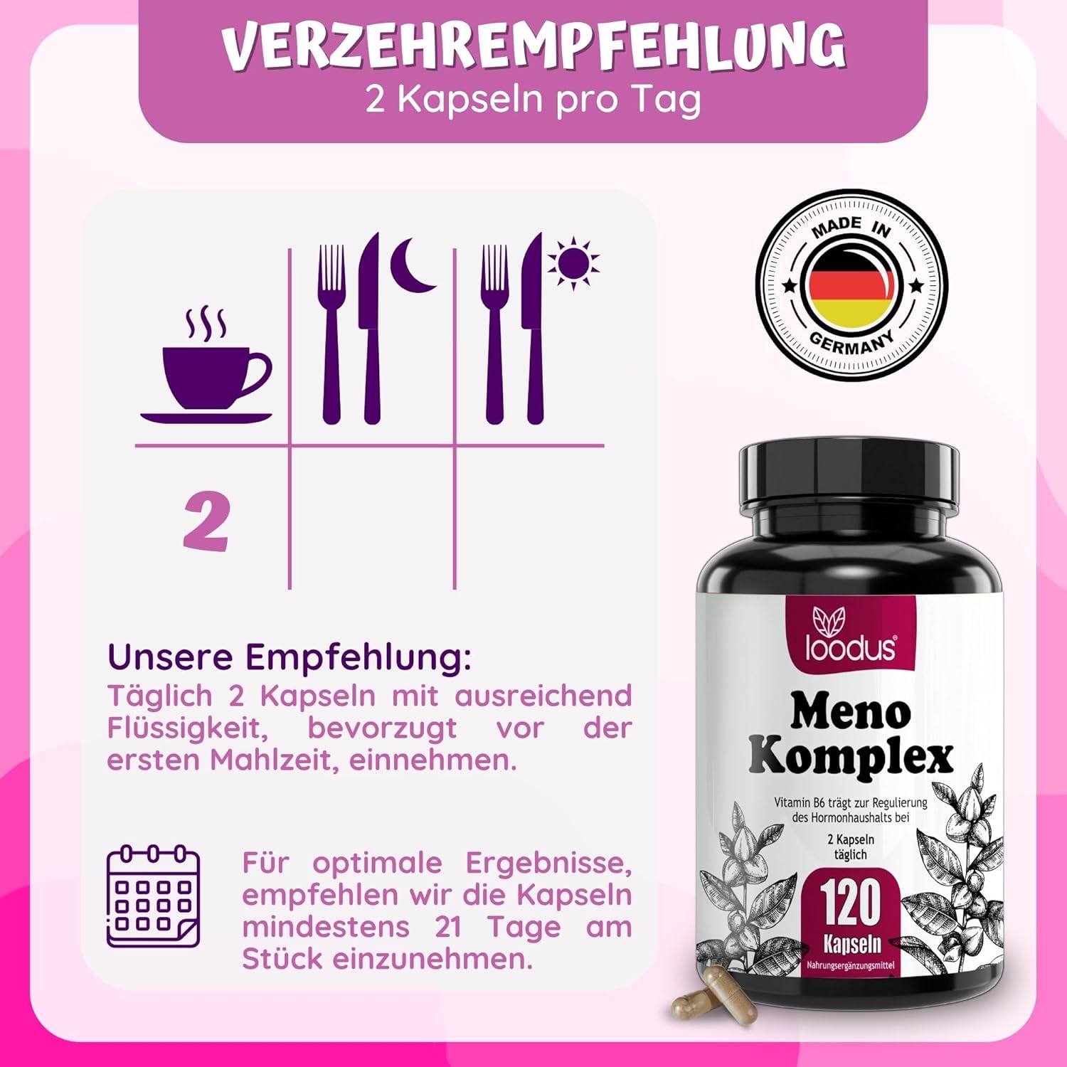 Thumbnail 5 de loodus 12fach Meno Komplex Wechseljahre Tabletten pflanzlich – 120 Kapseln für Hormona balance Frauen