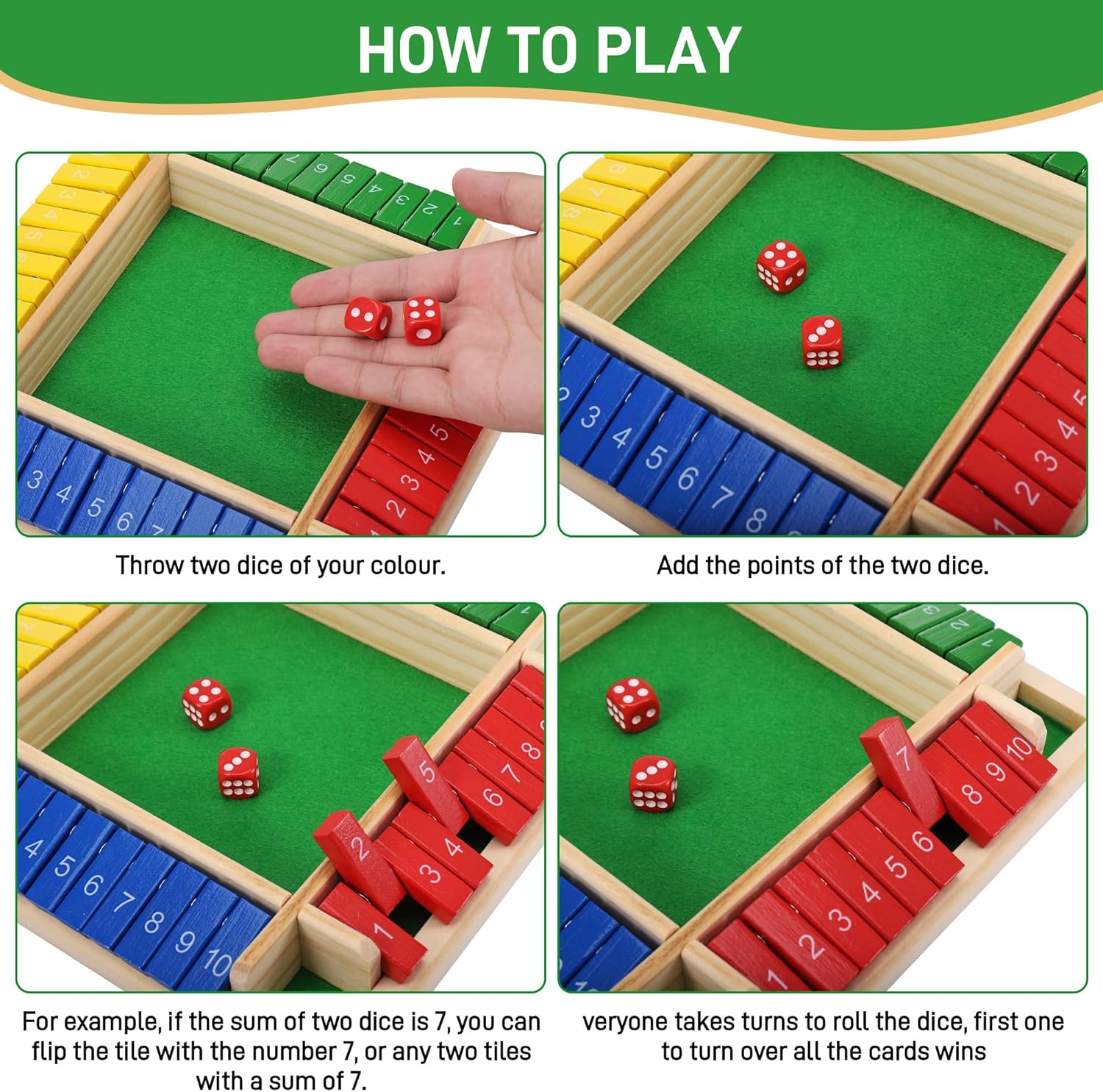 Detalle 2 de Fentar Shut The Box: Wooden Dice Game for 2–4 Players