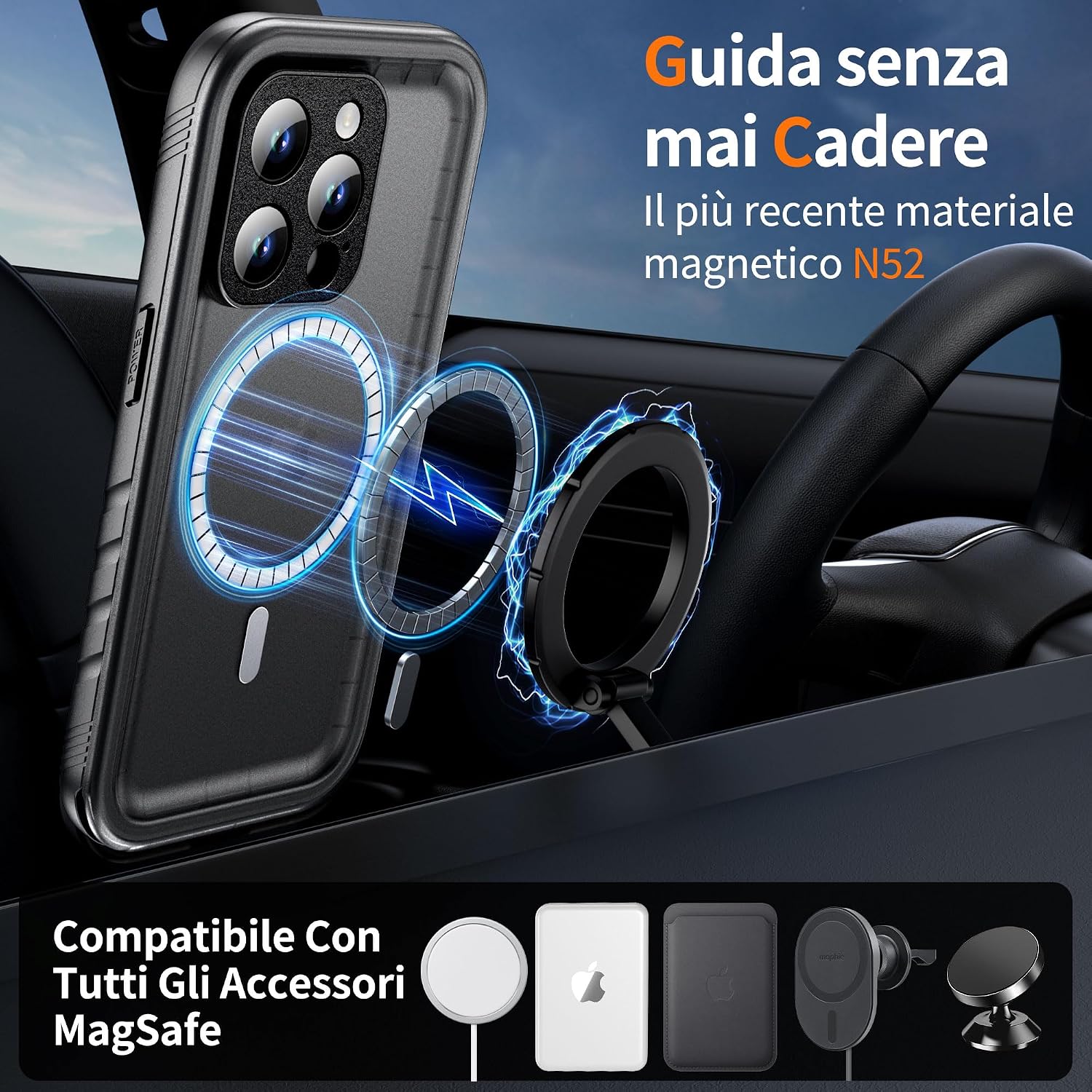 Detalle de Cozycase Cover TOP Antiurto IP68 per iPhone 14 Pro — Custodia rugged, impermeabile e magnetica