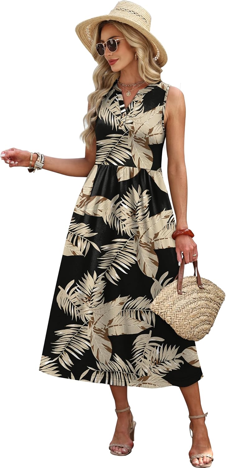 Detalle de WIHOLL Women's Summer Maxi Dress with Pockets – Vacation-Ready Beach Sundress (2026)