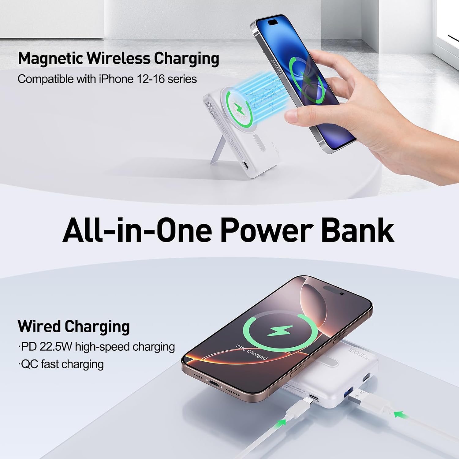 Detalle de FancyBean 10,000mAh Magnetic Wireless Power Bank, 22.5W, LED Display