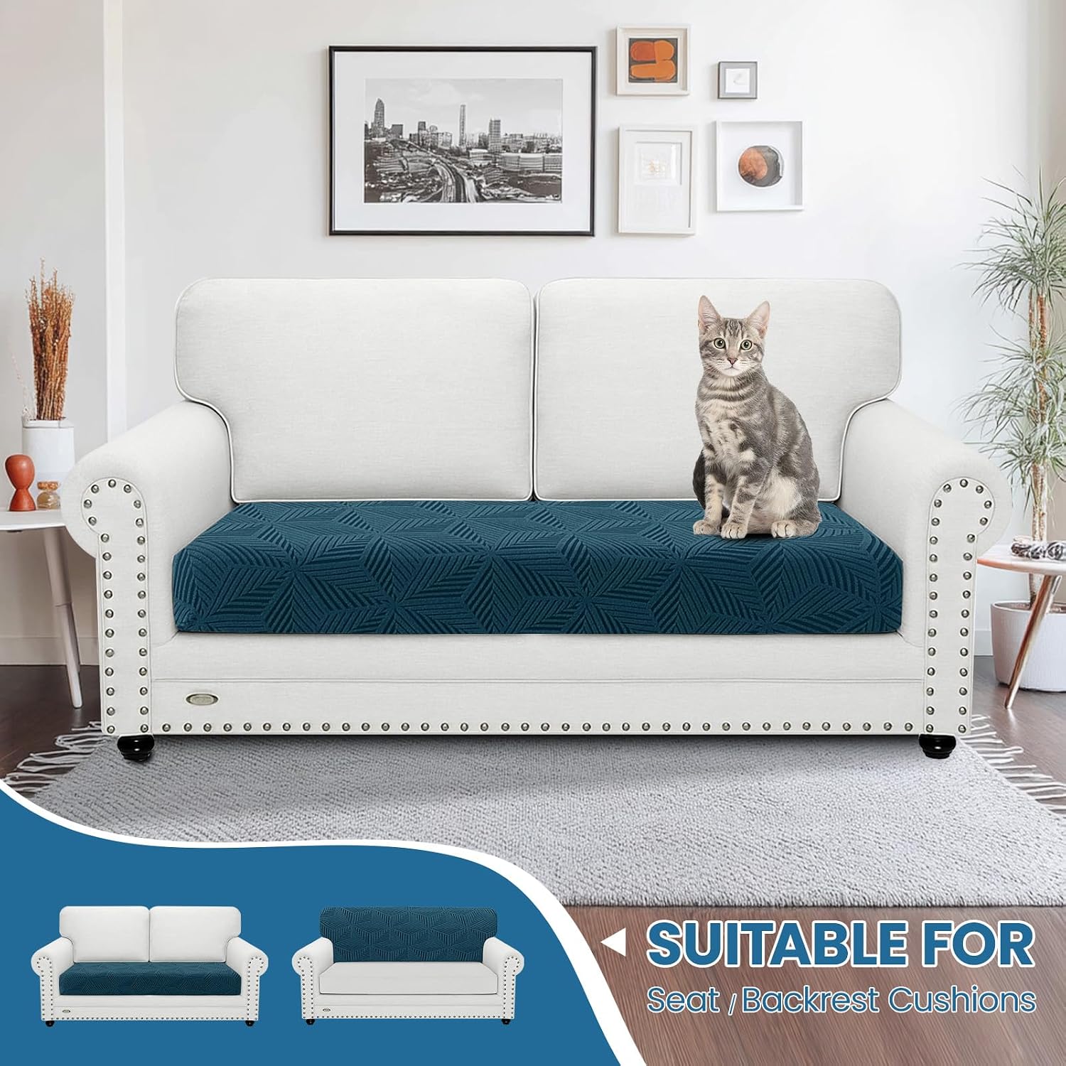 Thumbnail 1 de Ystyle Housse Canapé Extensible Bleu Paon