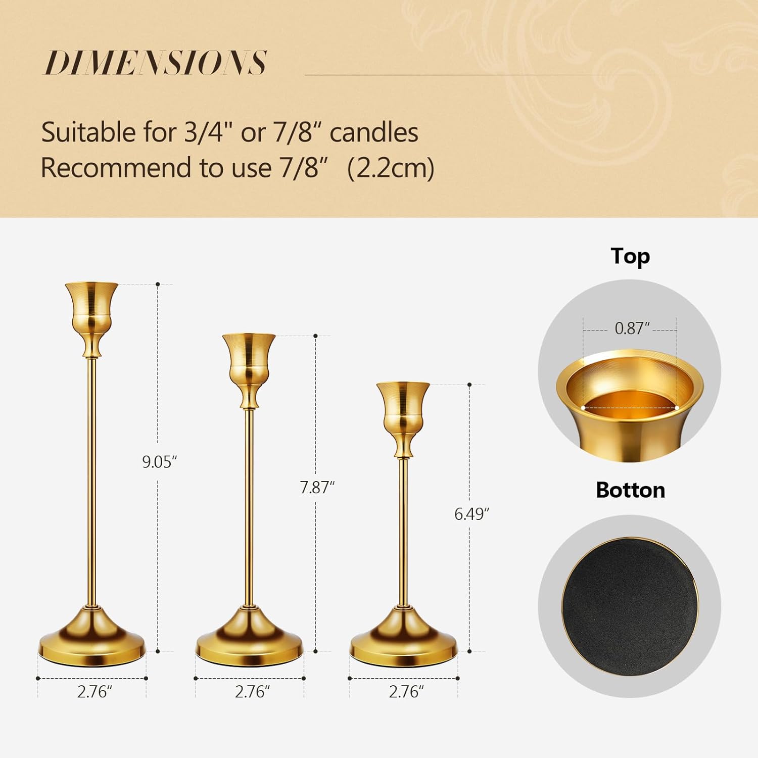 Detalle de KSWING Gold Candlestick Holders Set 6 🕯