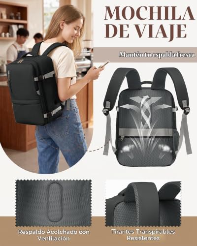 Detalle de VMIKIV Mochila 40x30x20 para Ryanair 24L: comodidad y cabina organizada para viajes