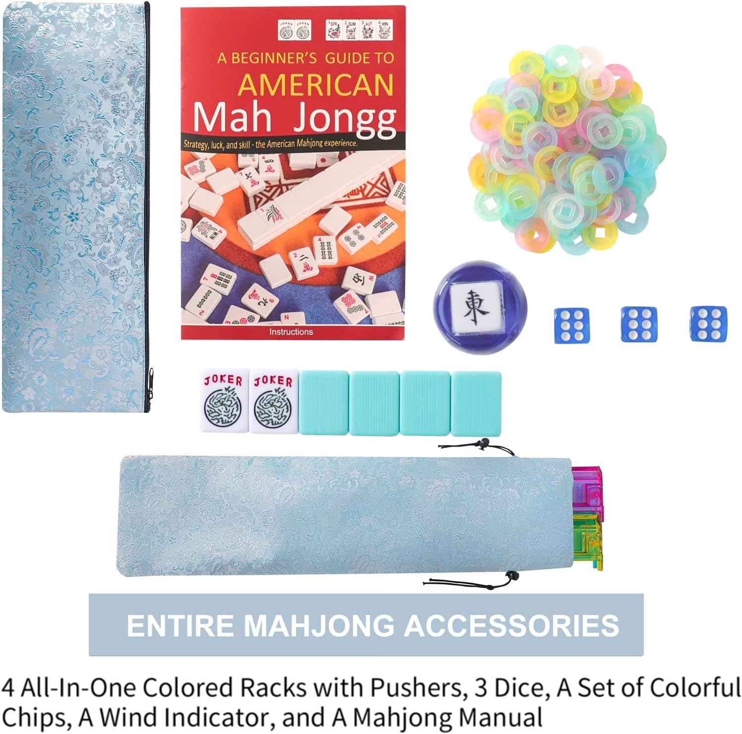 Thumbnail 1 de TIASUSAN American Mahjong Game Set, 166 Light Green Tiles with Blue Bag and All-in-One Accessories