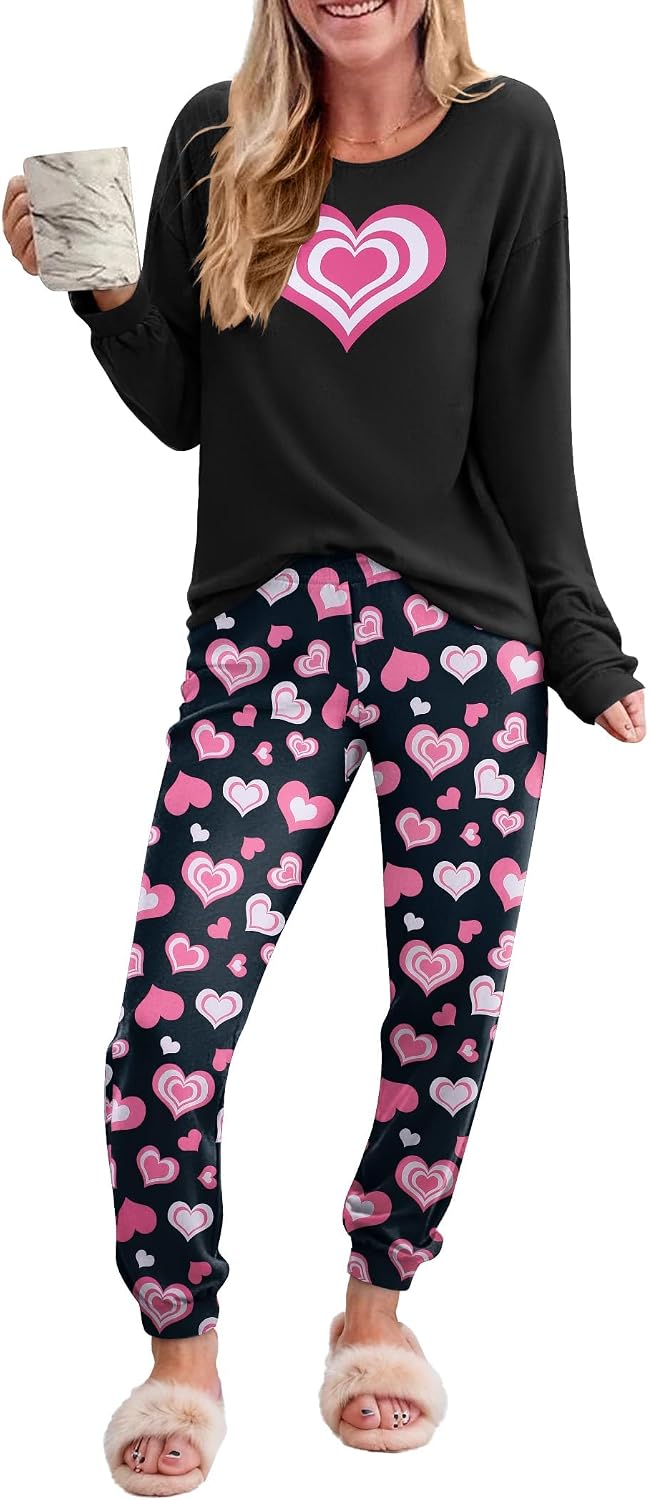 Detalle de Ekouaer Women's Printed Pajama Set with Long-Sleeve Top and Pocket Joggers