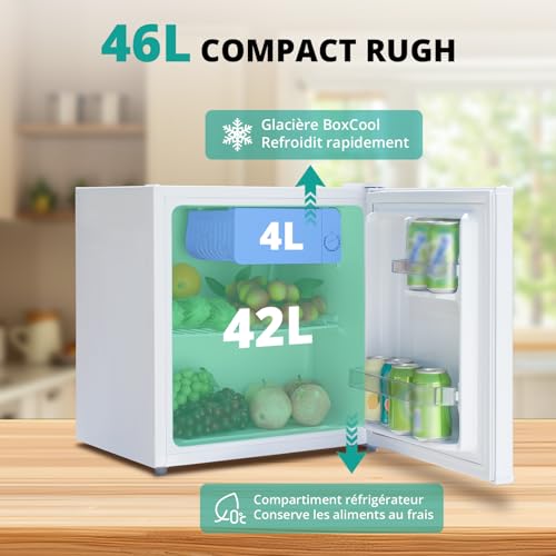 Detalle de SMETA Petit Frigo 46L, Mini Frigo Silencieux 220V avec Porte Réversible et Thermostat Réglable