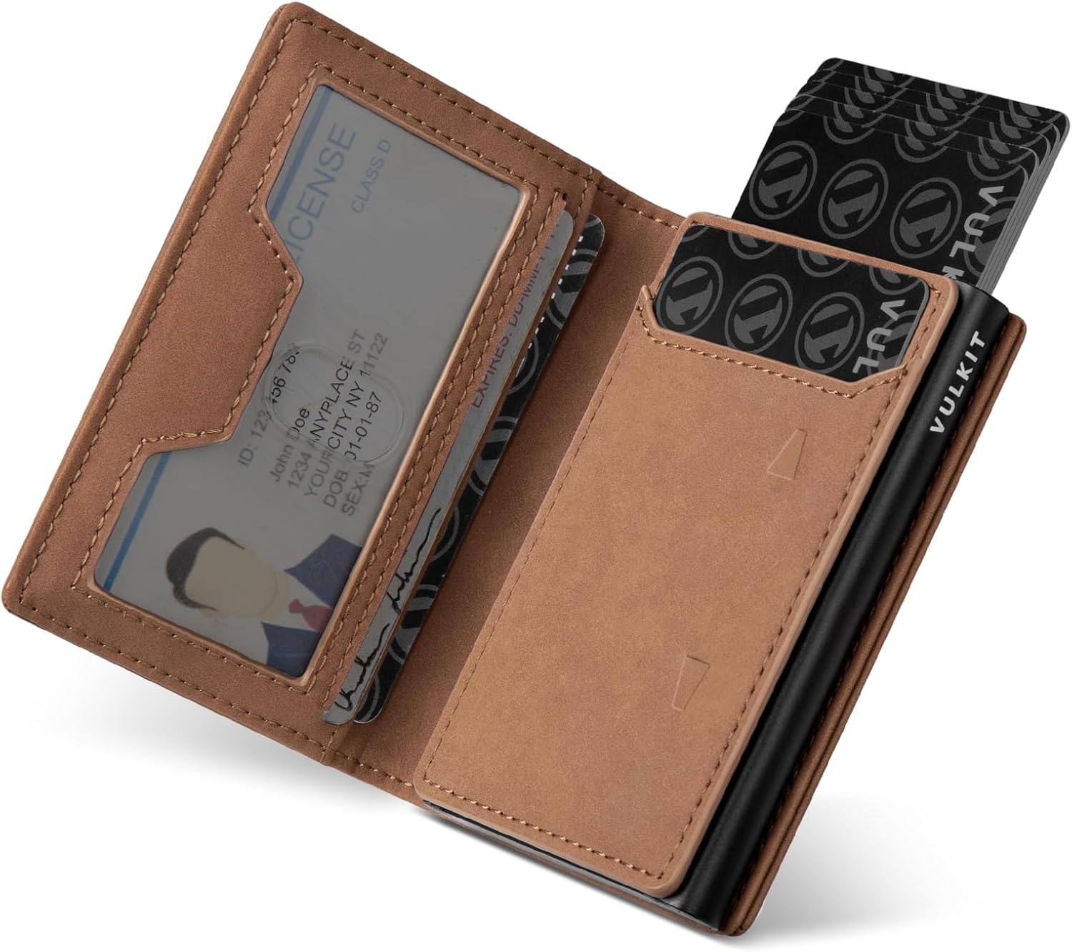 Detalle de VULKIT Men’s Card Holder with Sliding Ejector, RFID Blocking & Zipper Coin Pocket