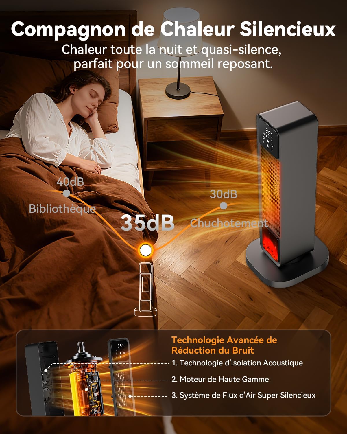 Thumbnail 4 de Chauffage d’appoint 2200W télécommande, 4 modes, 12H ⛱