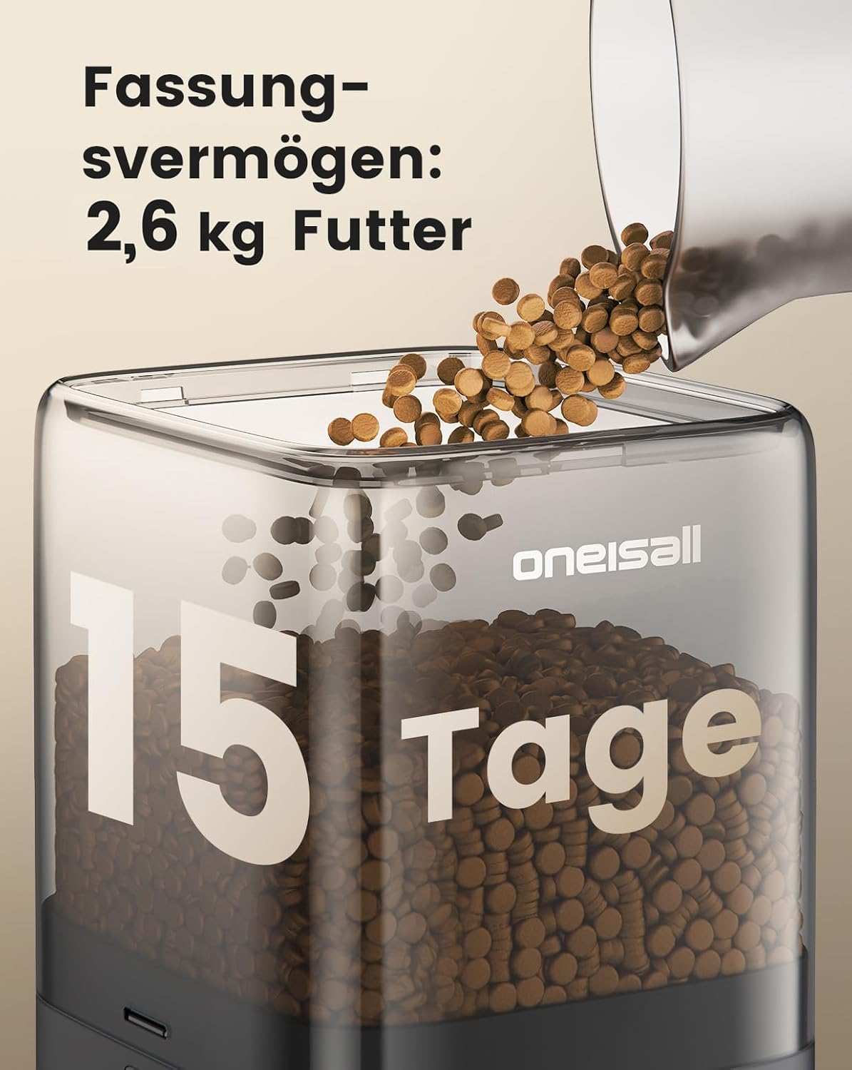 Thumbnail 4 de oneisall 5L Futterautomat für Katzen mit 2 Näpfen und 304-Edelstahl (bis zu 1–6 Mahlzeiten/Tag)