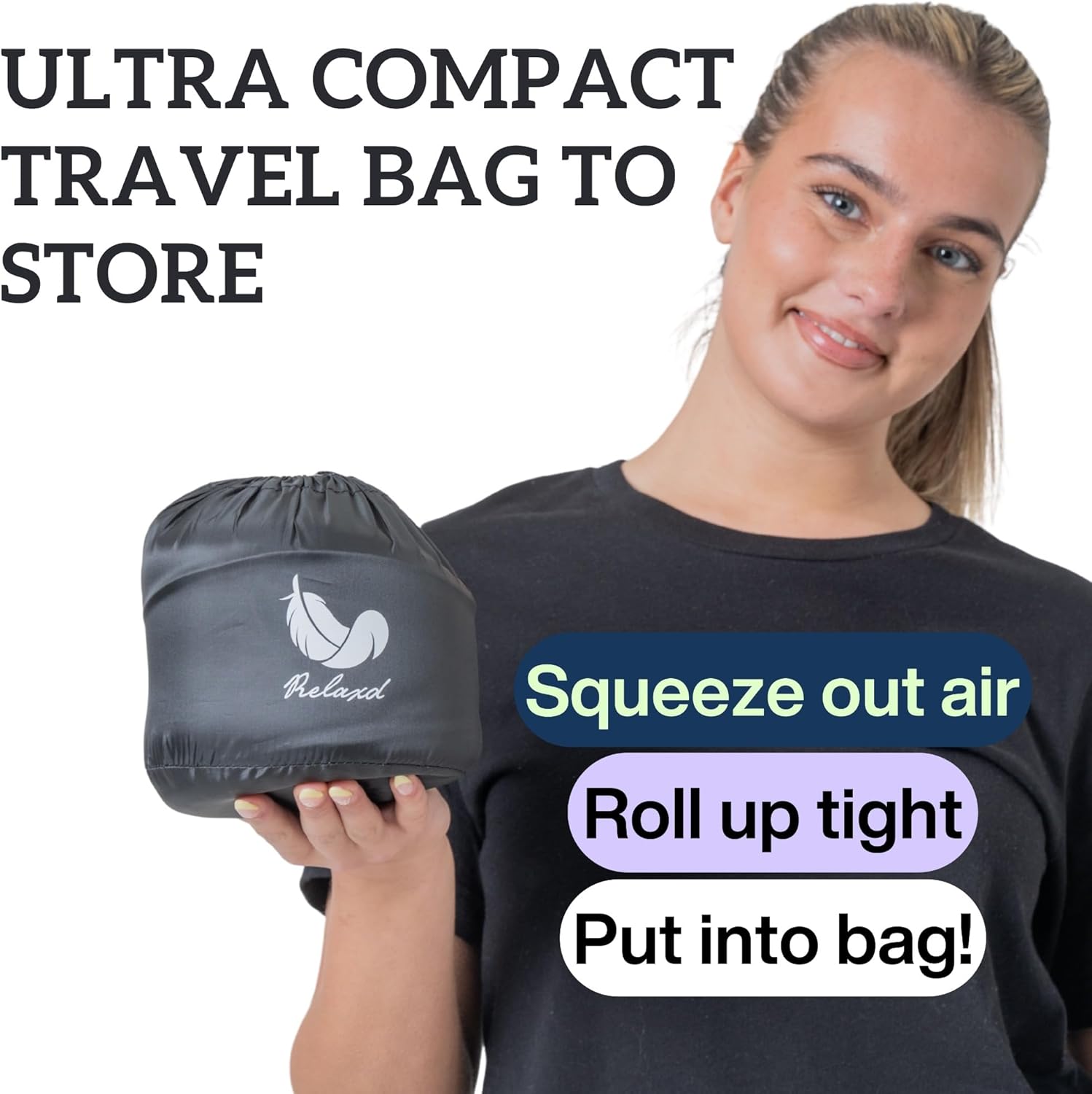 Thumbnail 3 de Relaxd Travel Pillow for Adults: Adjustable Memory Foam Neck Support with Complete Travel Kit