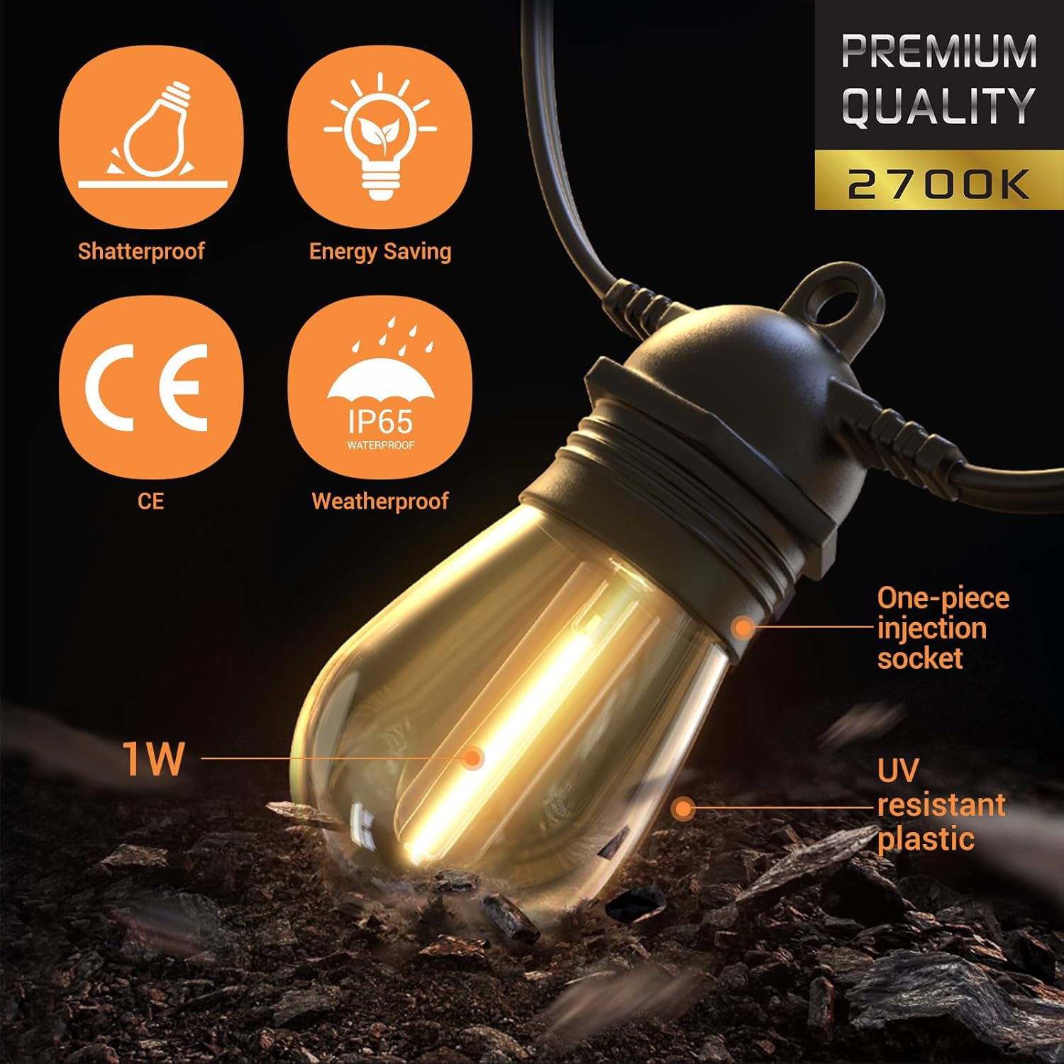 Thumbnail 2 de Quntis Catena Luminosa Esterno LED 31 m con 30+2 Lampadine S14 IP65 – LED per Giardino, Gazebo e Terrazza