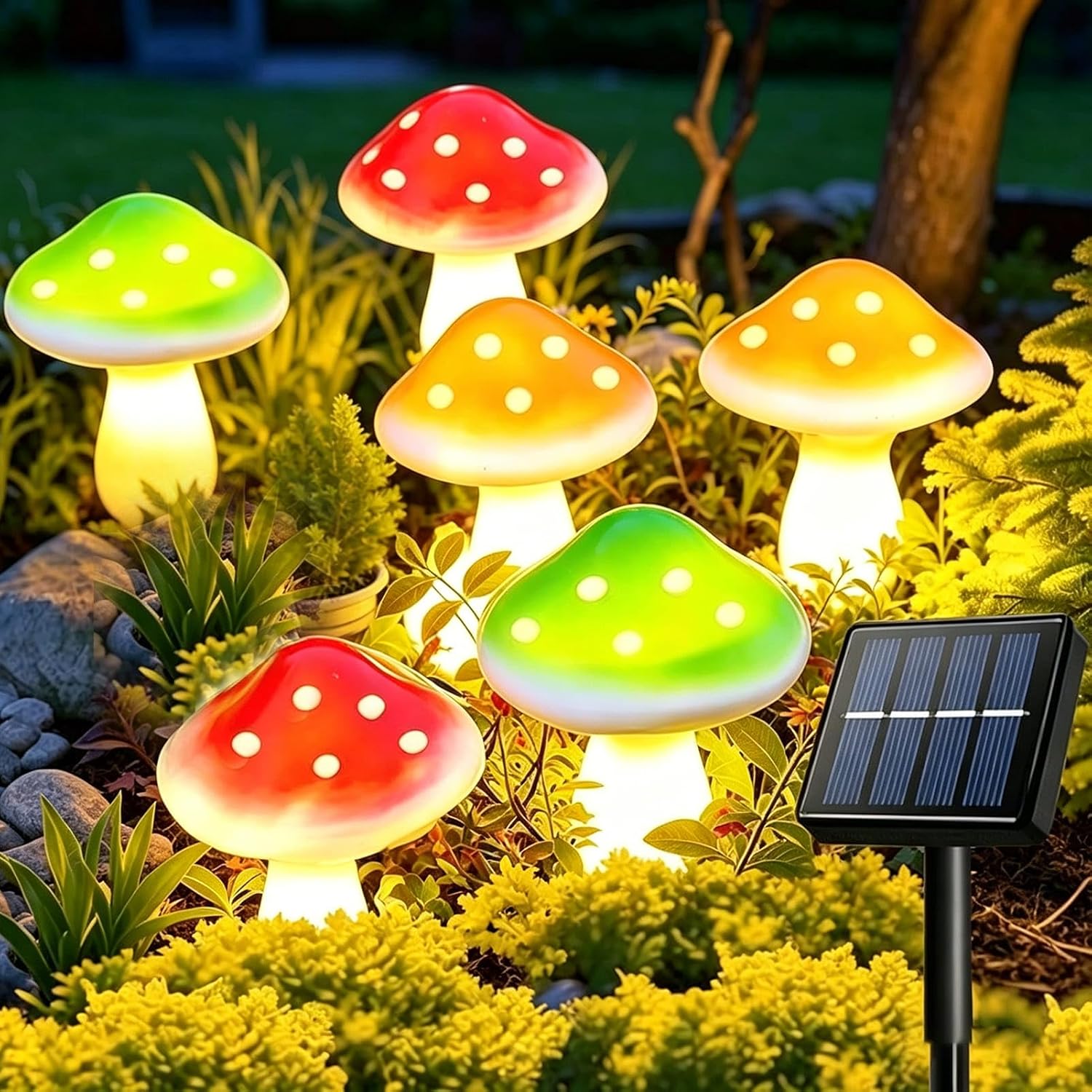 Detalle de Dekofun Ornamenti solari da giardino a forma di fungo con 6 LED – 20 luci solari decorative per esterni