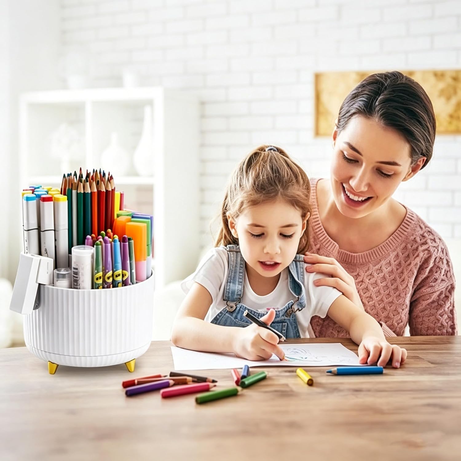 Thumbnail 2 de Marbrasse Desk Organiser: 360-Degree Rotating Pen Holder with 5 Compartments
