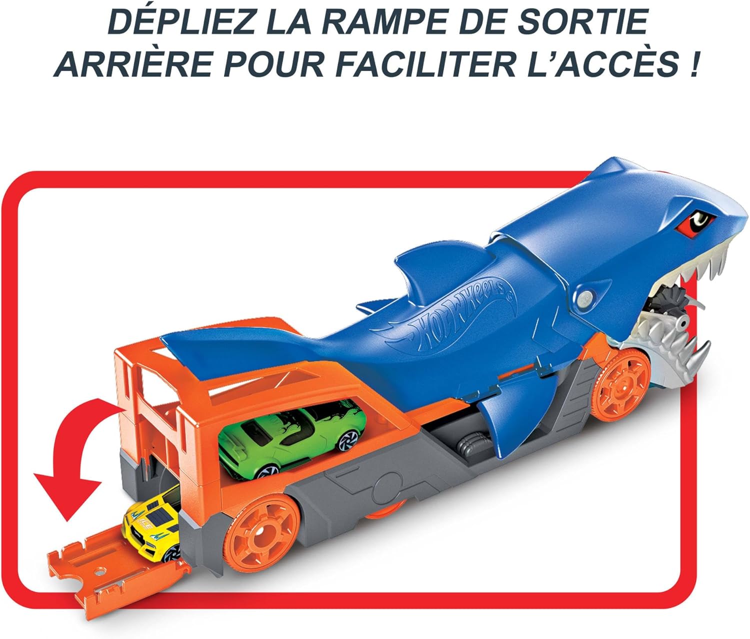 Thumbnail 4 de Hot Wheels City Requin Transporteur : Camion Shark Bite, transport et rangement intégré jusqu’à 5 véhicules
