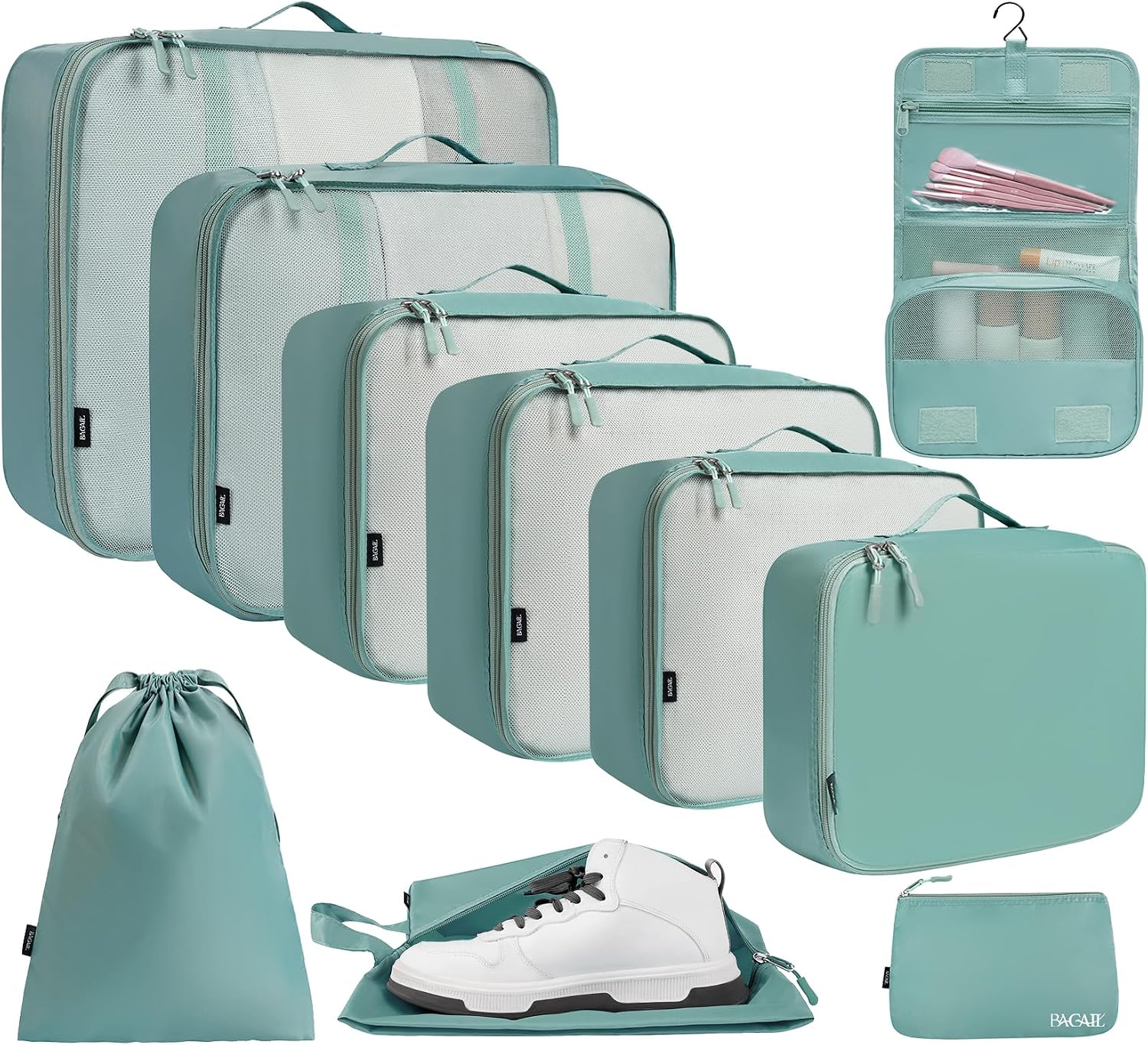 Detalle de BAGAIL 10er-Set Packwürfel in verschiedenen Größen – Packorganizer für Reisezubehör, Staubblau