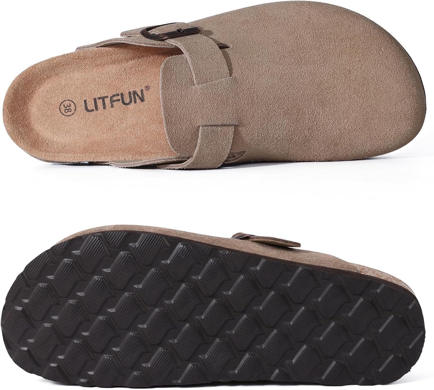 Detalle de Litfun Women's Genuine Suede Clogs with Arch Support